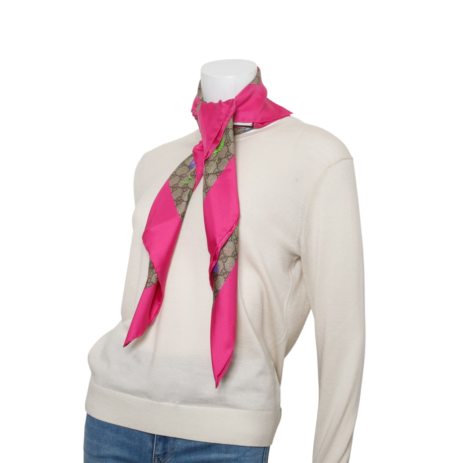 Gucci Pink/Grey GG Jacquard Wool Silk Scarf