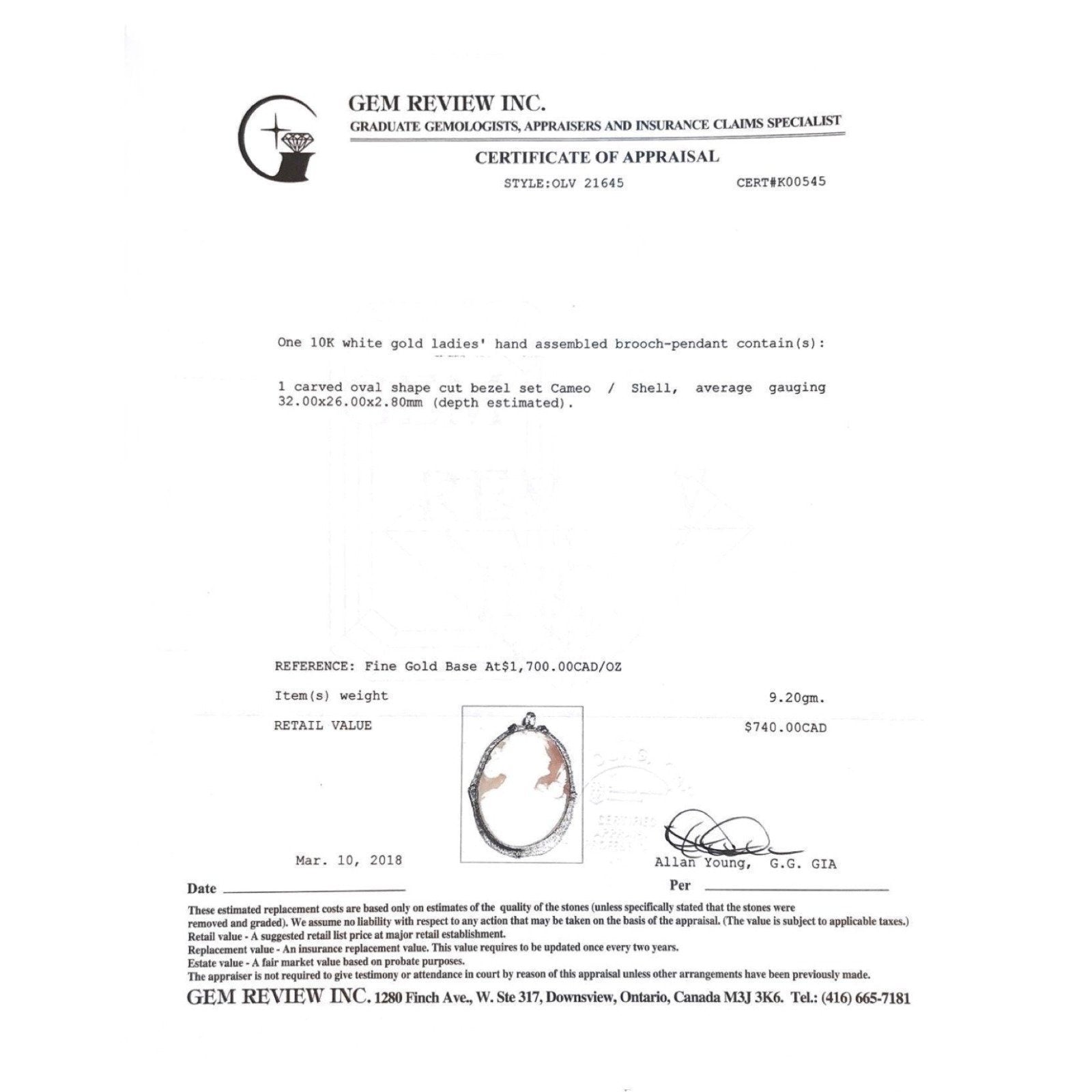 10 Karat White Gold Cameo Brooch-Pendant