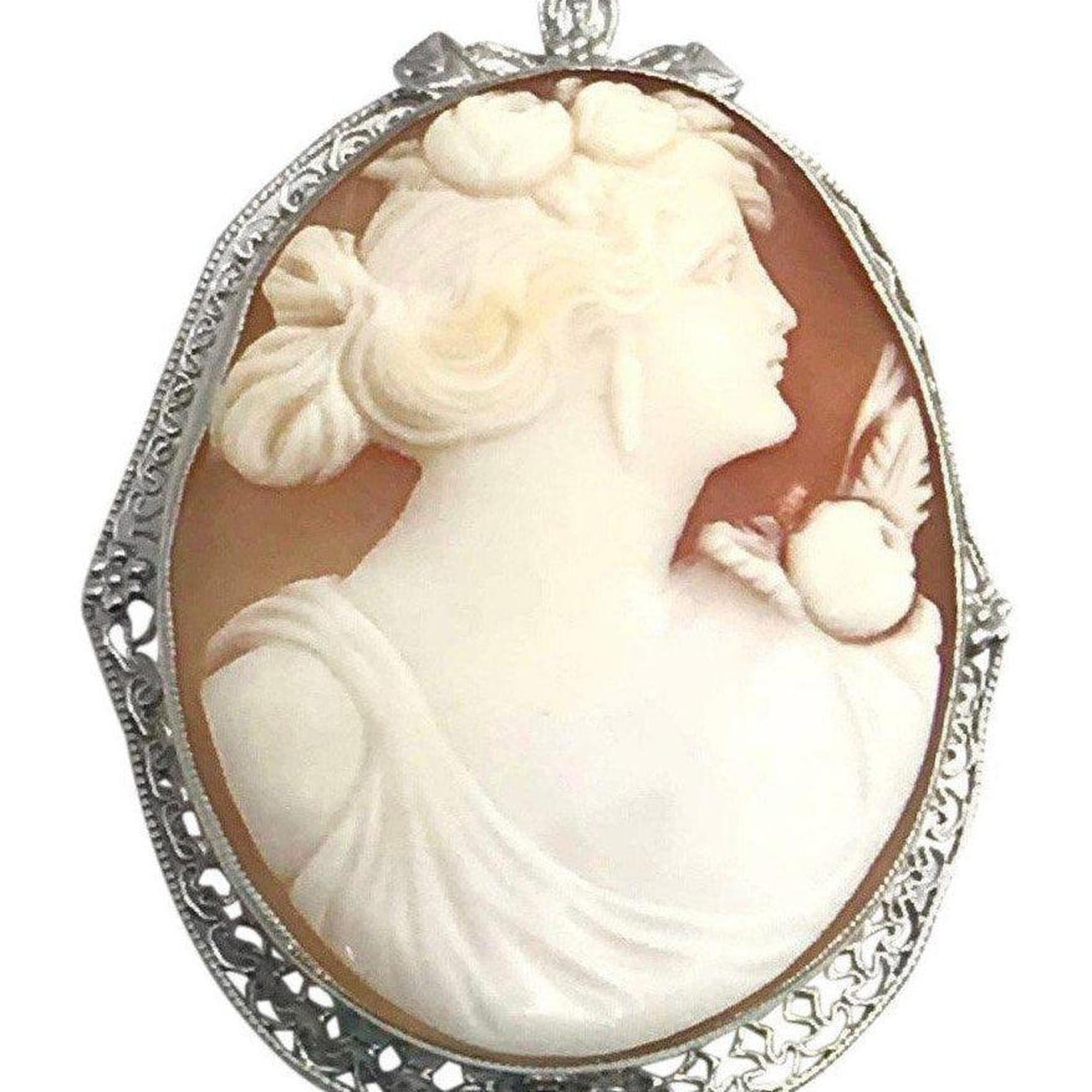 10 Karat White Gold Cameo Brooch-Pendant
