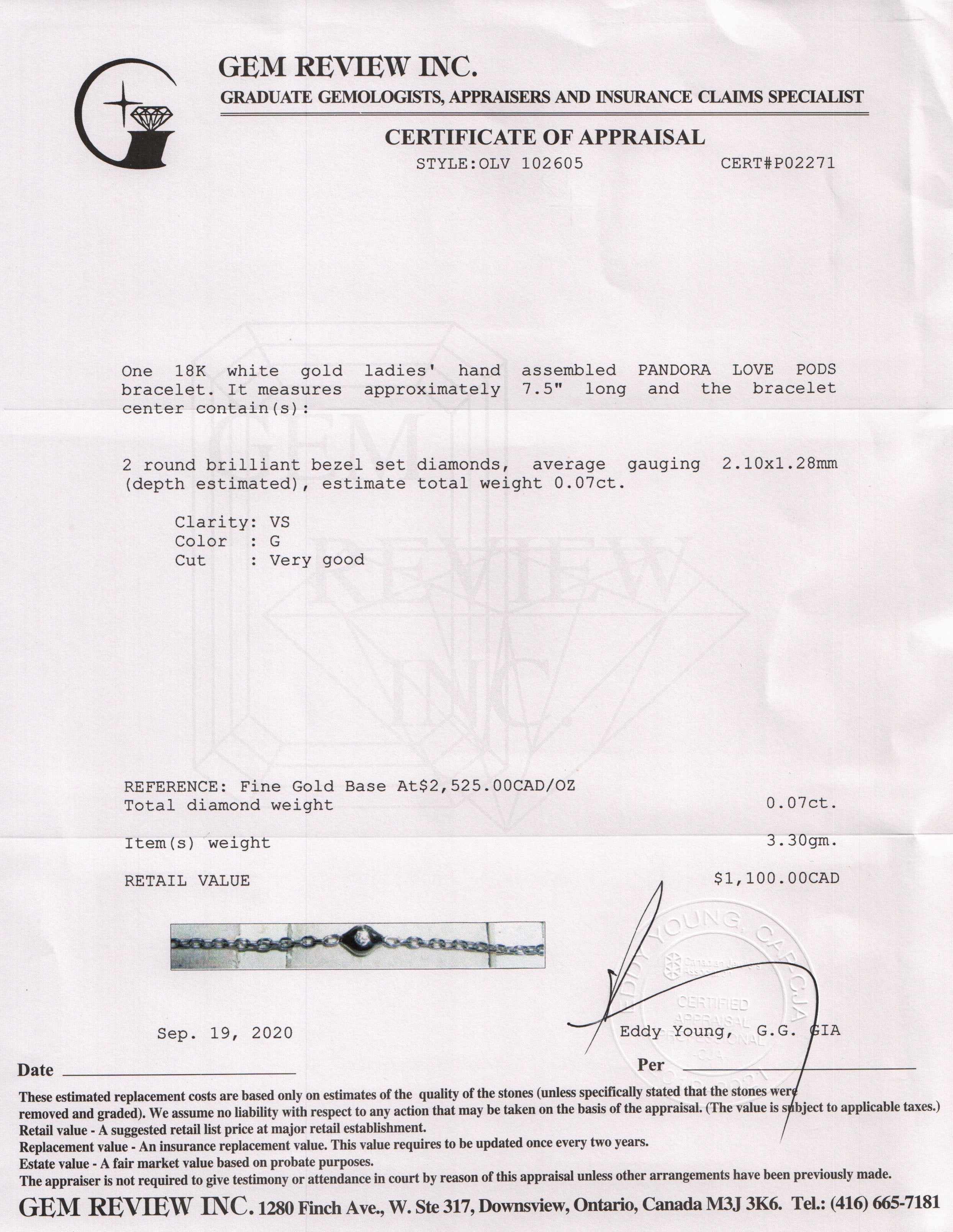 Pandora 18k White Gold Love Pods Diamond Bracelet