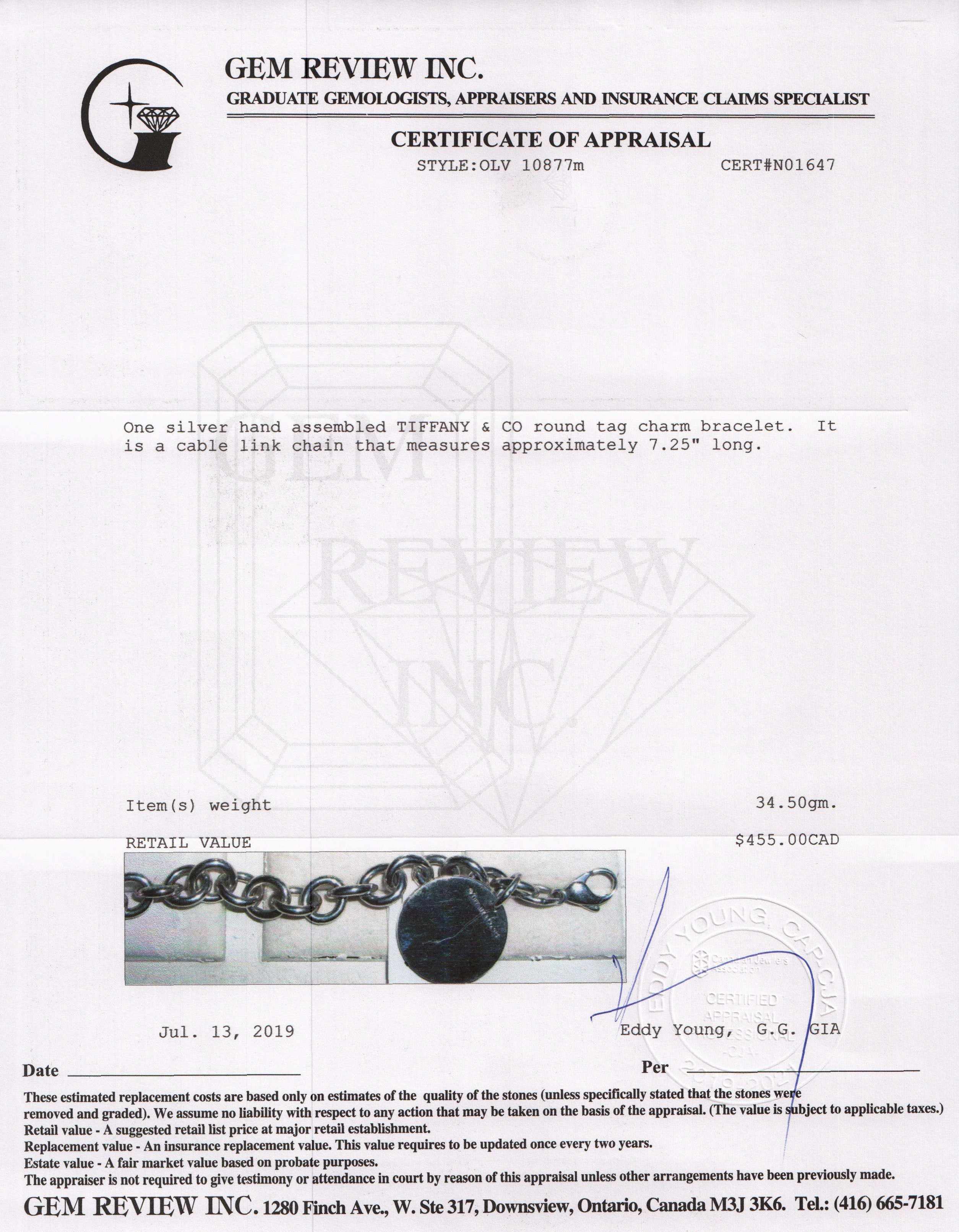 Tiffany & Co. Round Tag Charm Bracelet