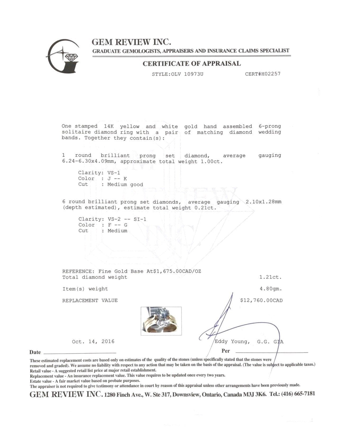 Estate 1.00ct Round Diamond Solitaire Engagement Ring Set