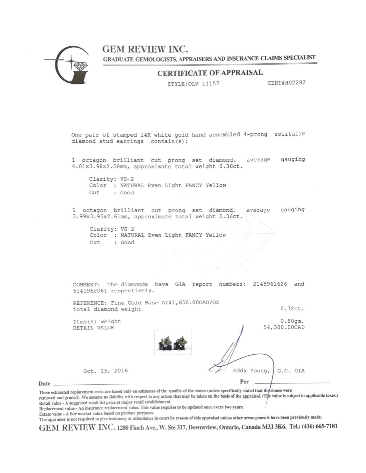 Natural Yellow Diamond Stud Earrings