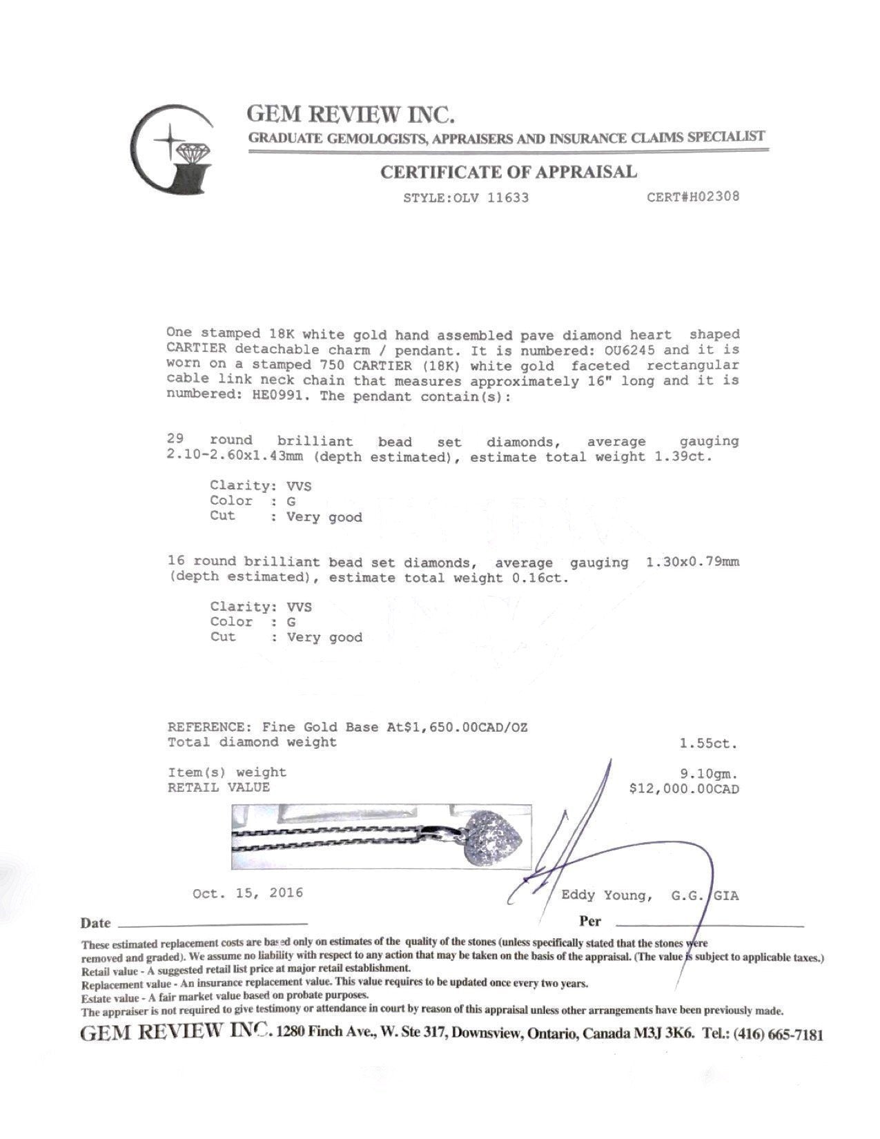 Cartier Pave Diamond Heart Charm Pendant