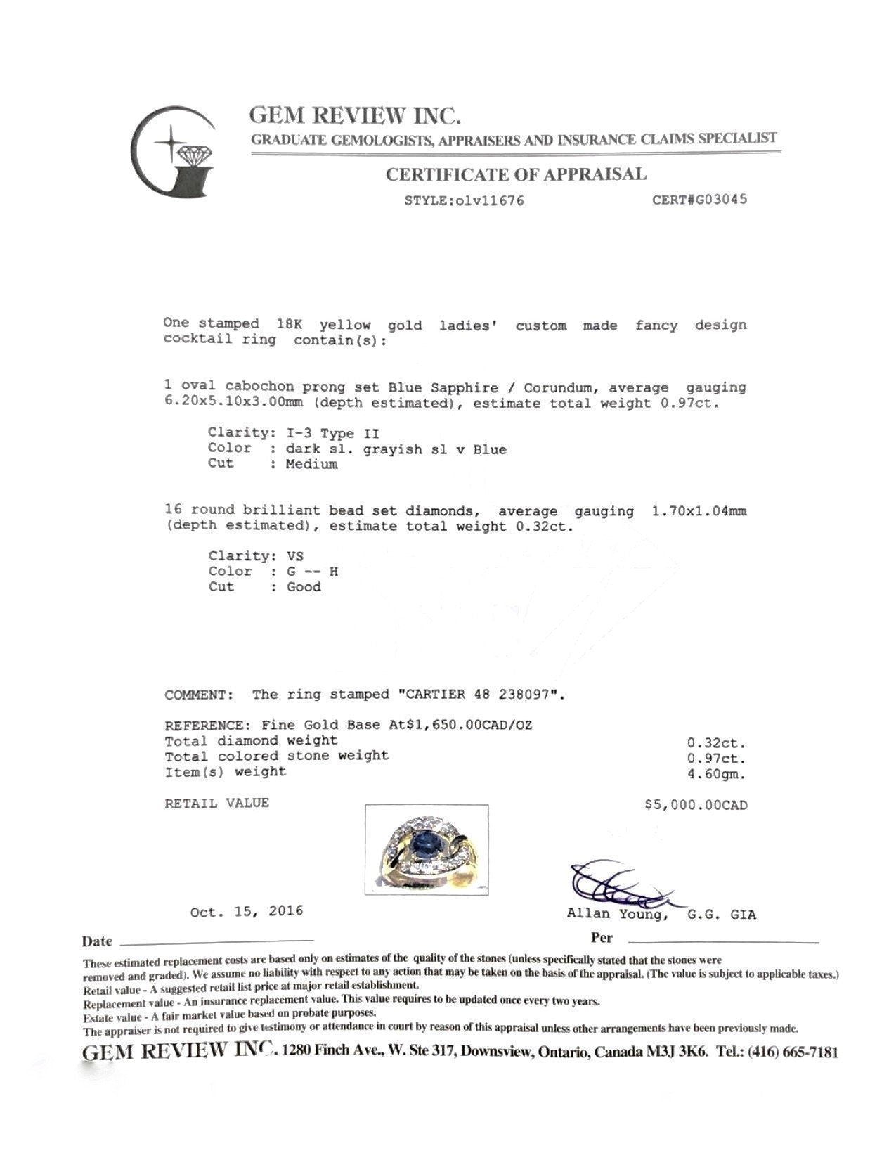 Cartier Cabochon Sapphire and Diamond Ring