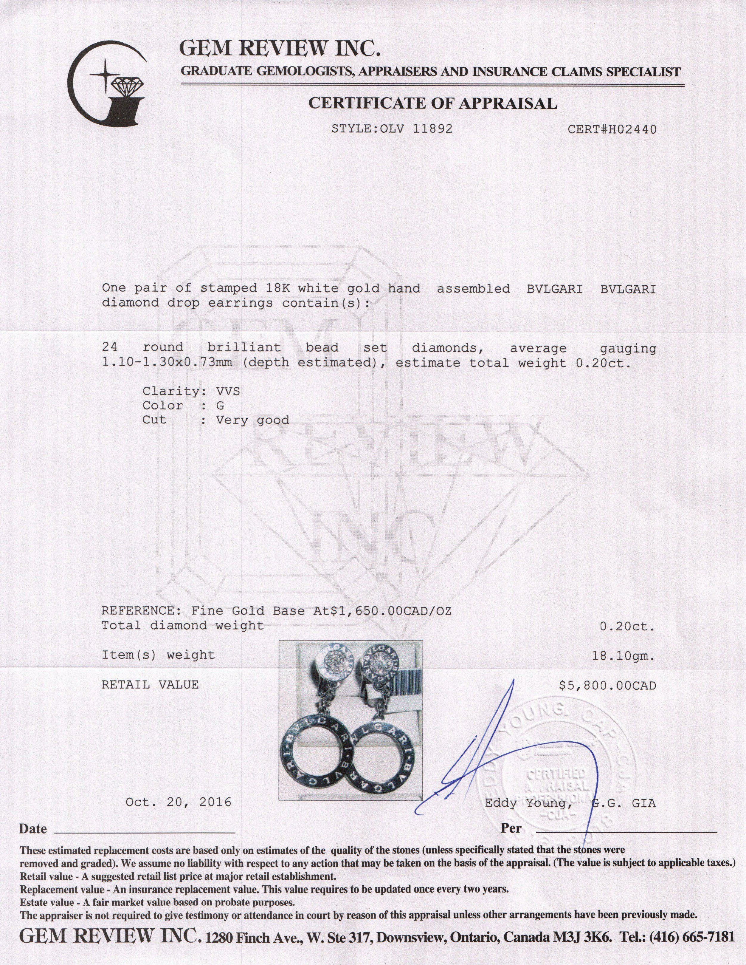 Bulgari Bulgari Diamond Drop Earrings