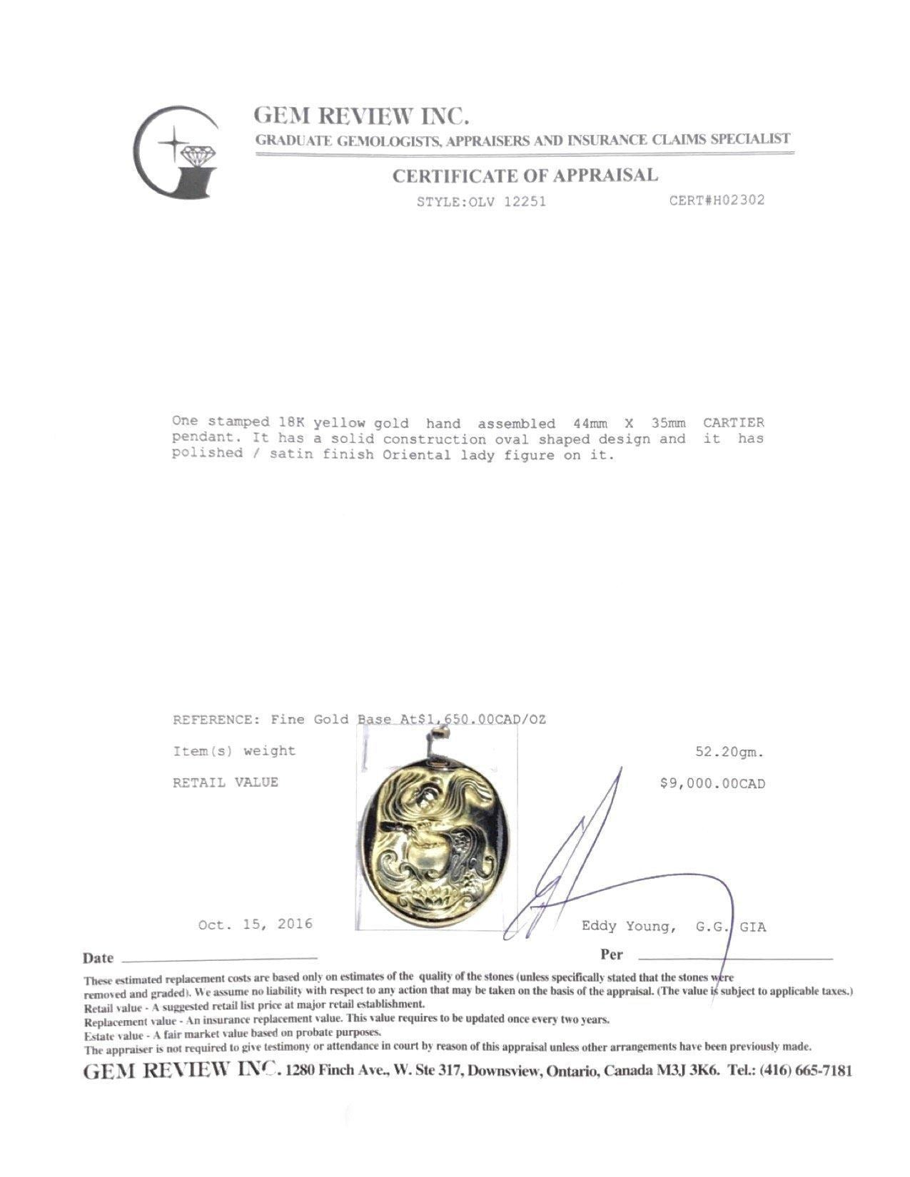 Cartier Rare Vintage Jumbo Sized Aquarius Zodizc Medallion Pendant
