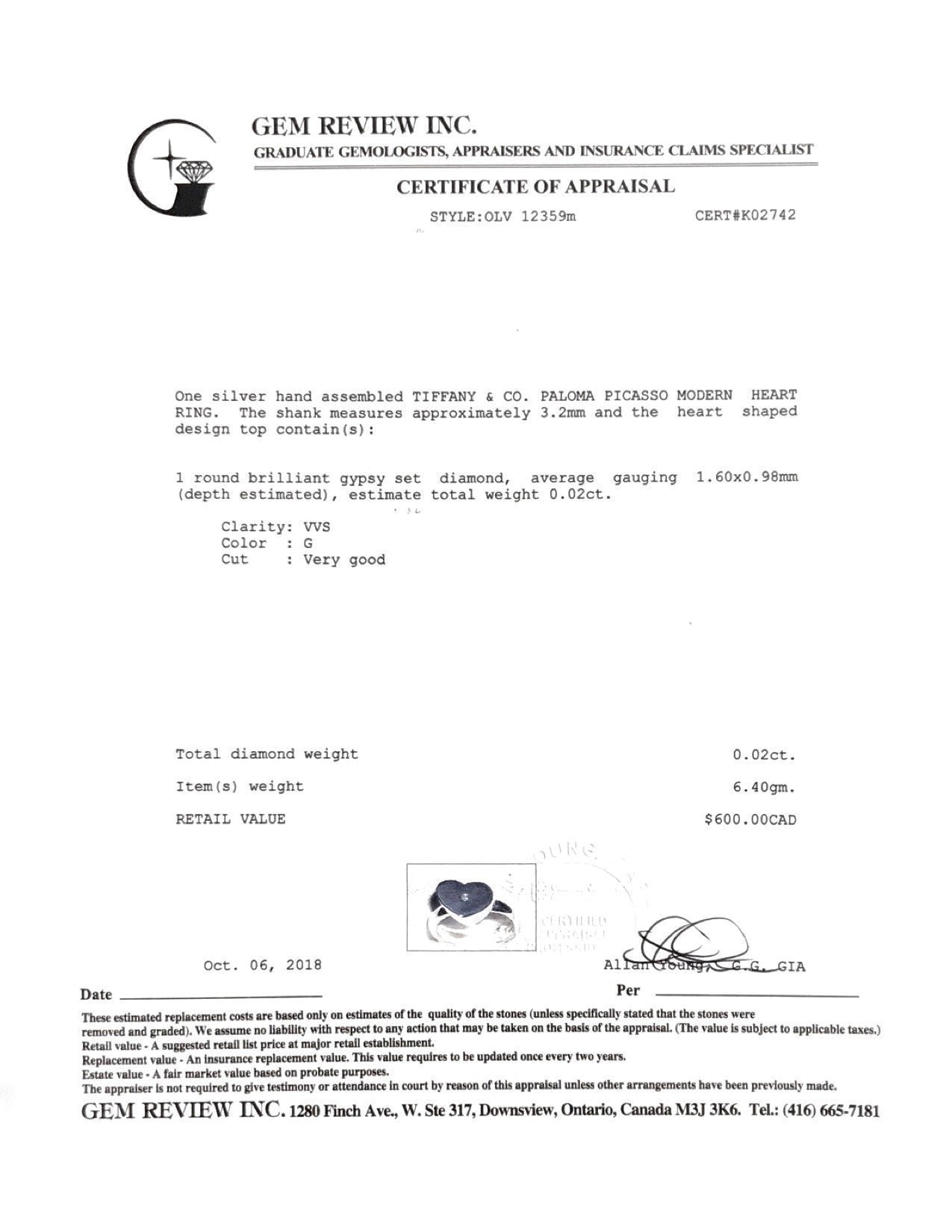 Tiffany & Co. Paloma Picasso Modern Heart Diamond Ring