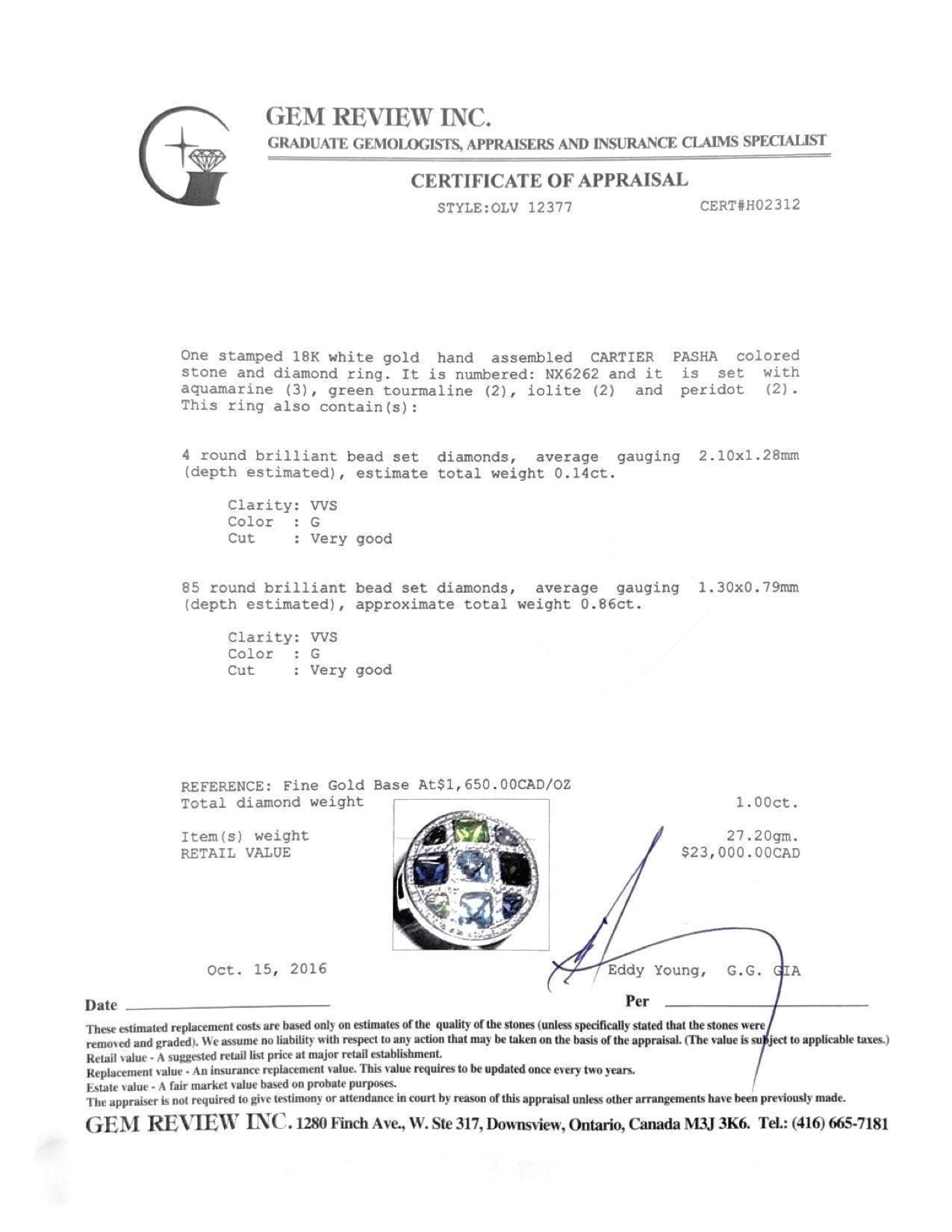 Cartier Pasha Semi Precious Stone and Diamond Ring