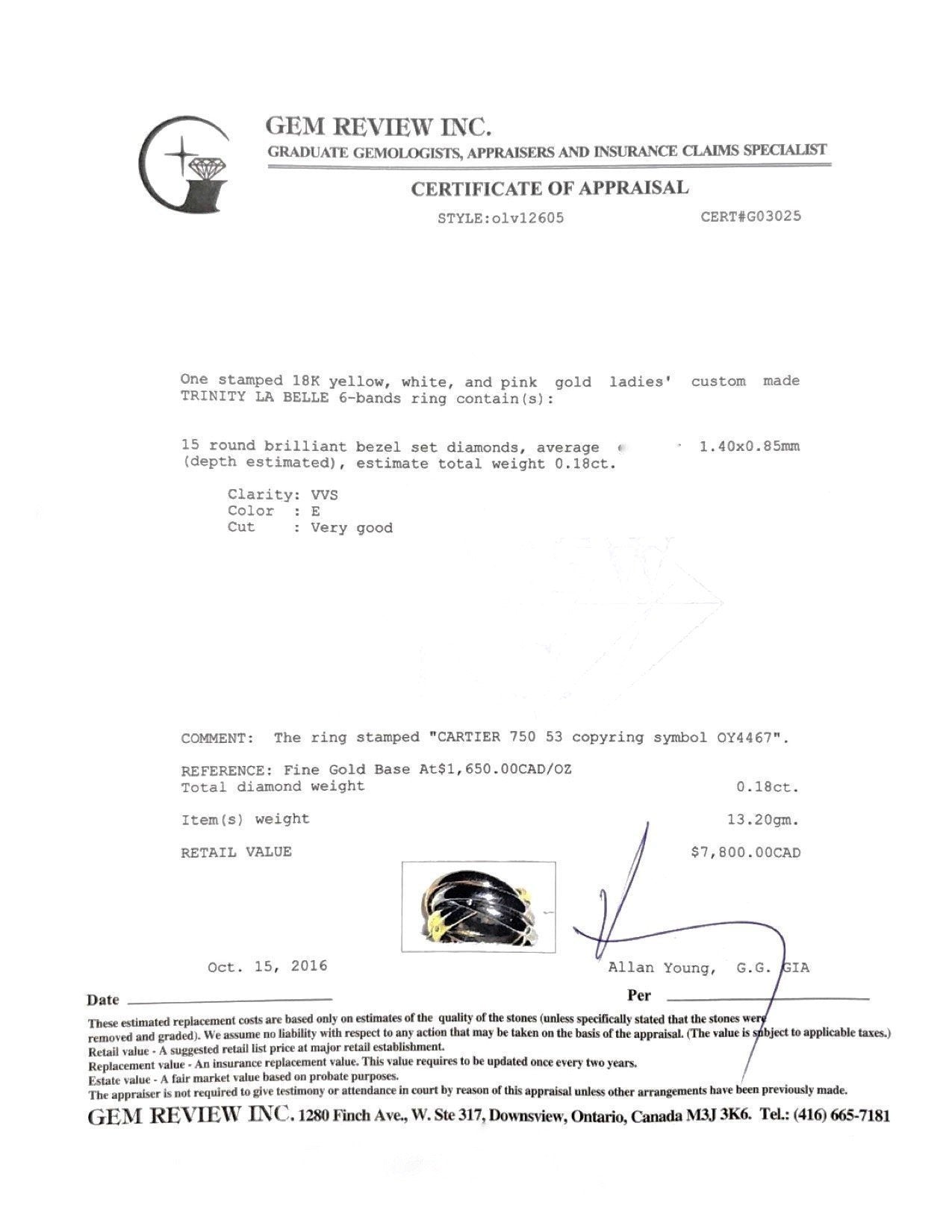 Cartier 6-Band Trinity Rolling Ring with Diamonds in 18kt Tri-Gold (Yellow, White, and Rose)