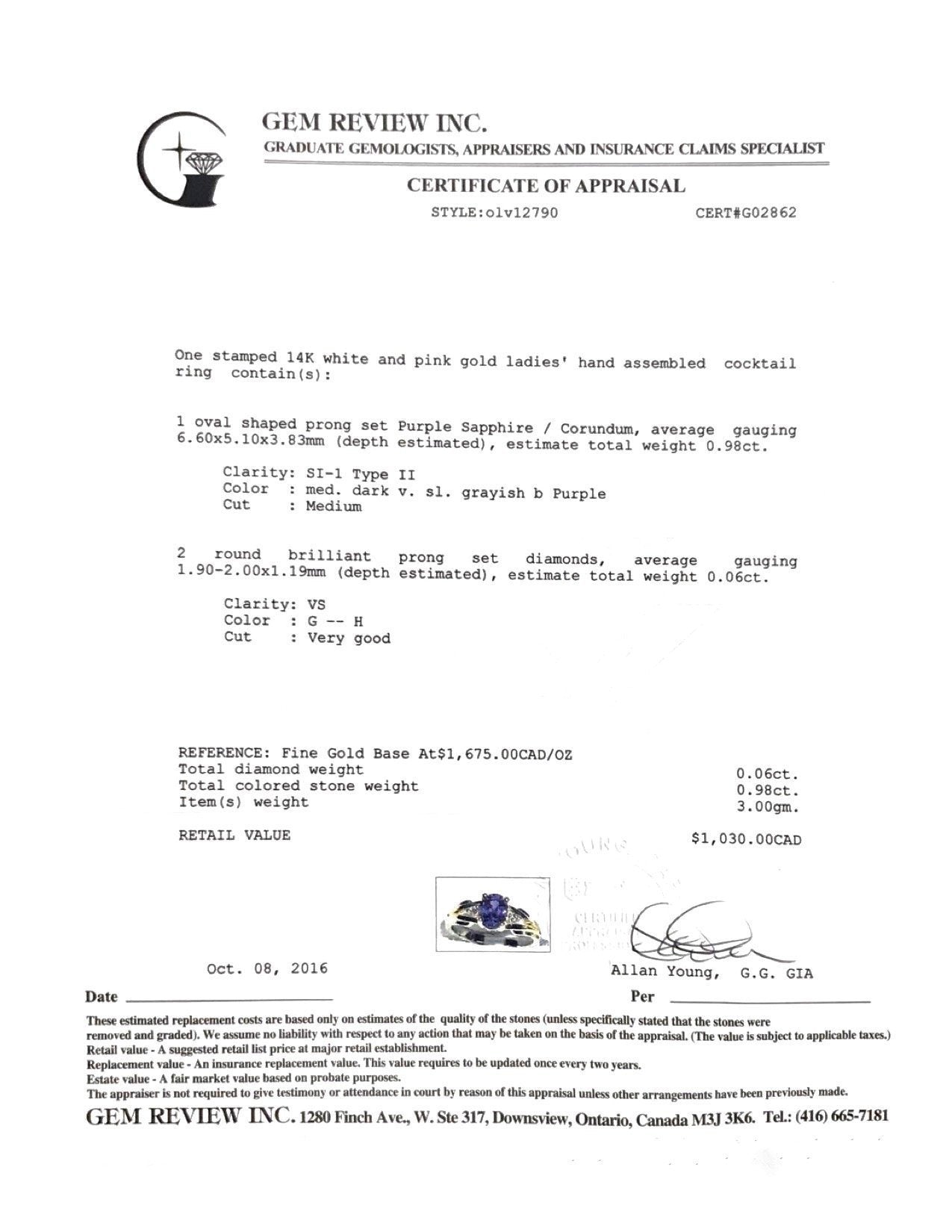 Hand Assembled Purple Sapphire and Diamond Cocktail Ring in 14kt White and Rose Gold