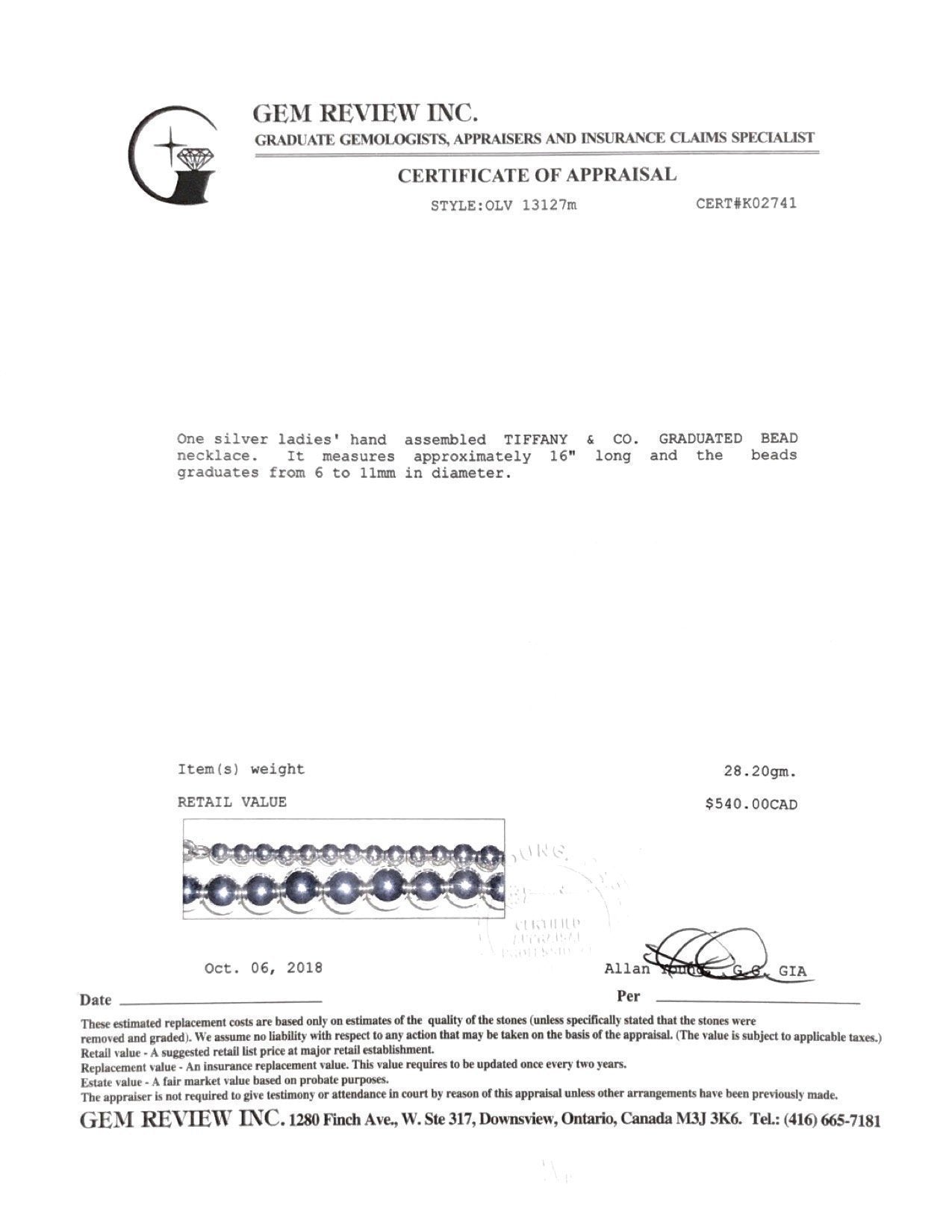 Tiffany & Co. Graduated Bead Necklace in Sterlingn Silver