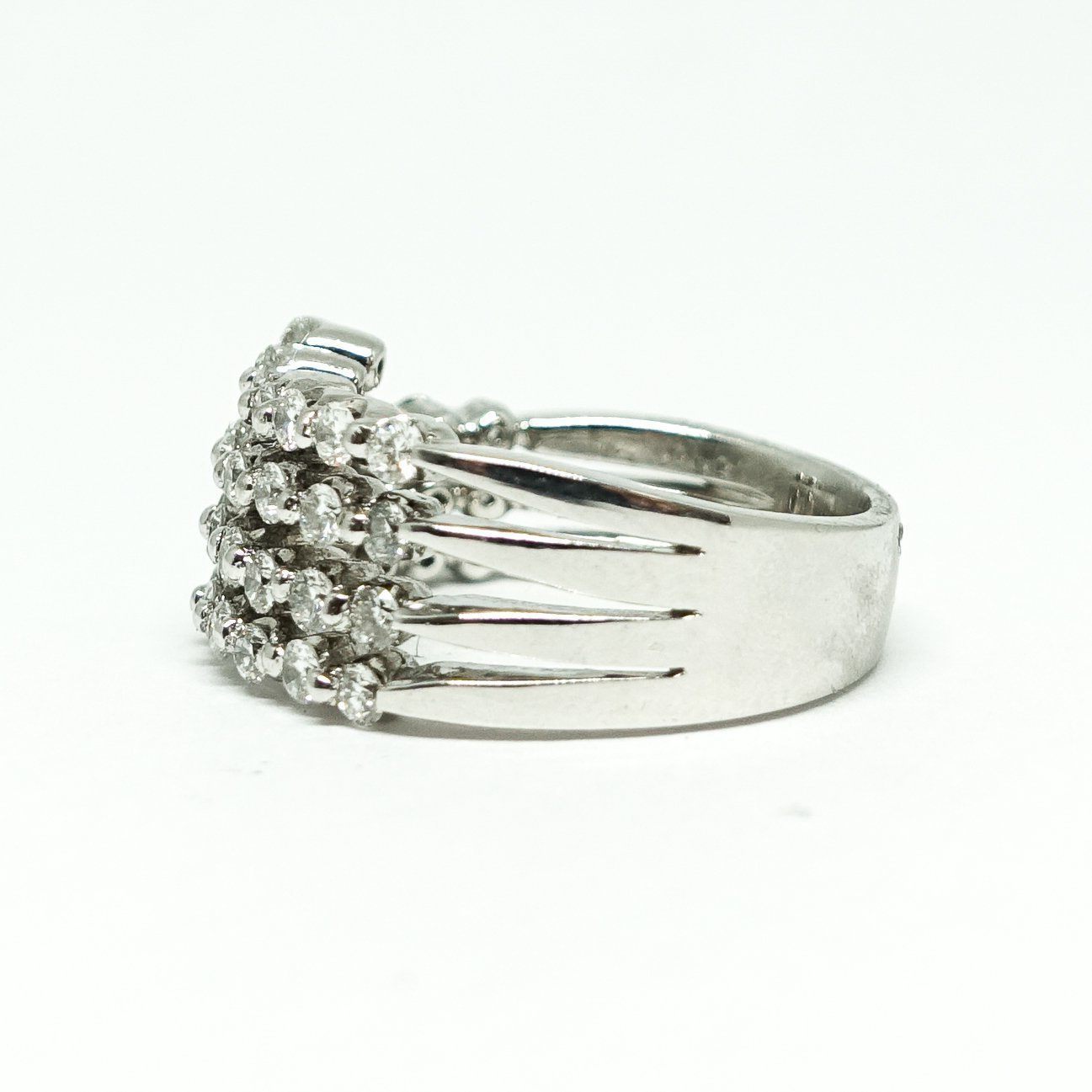 14 Karat White Gold Four Rows Diamond Ring