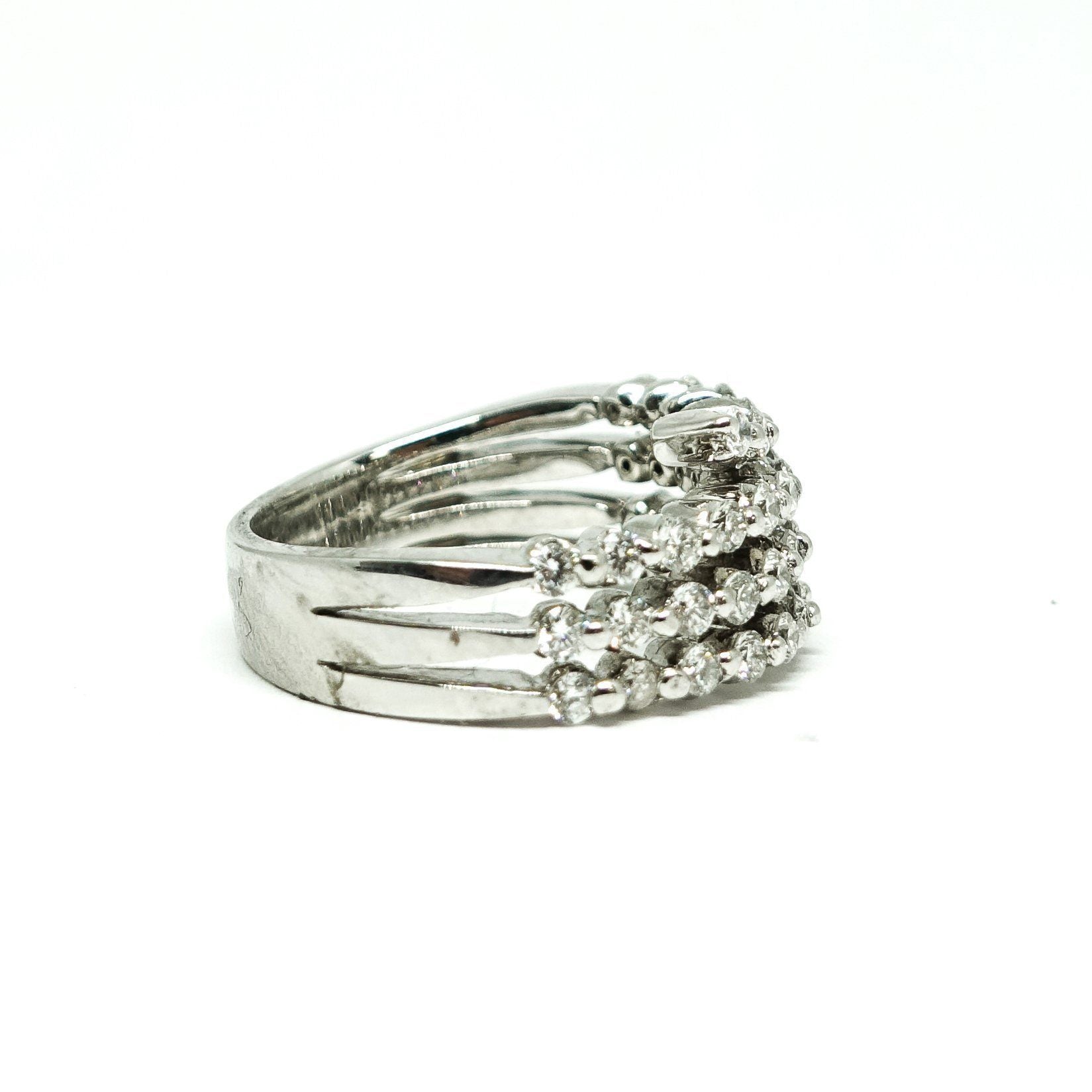 14 Karat White Gold Four Rows Diamond Ring