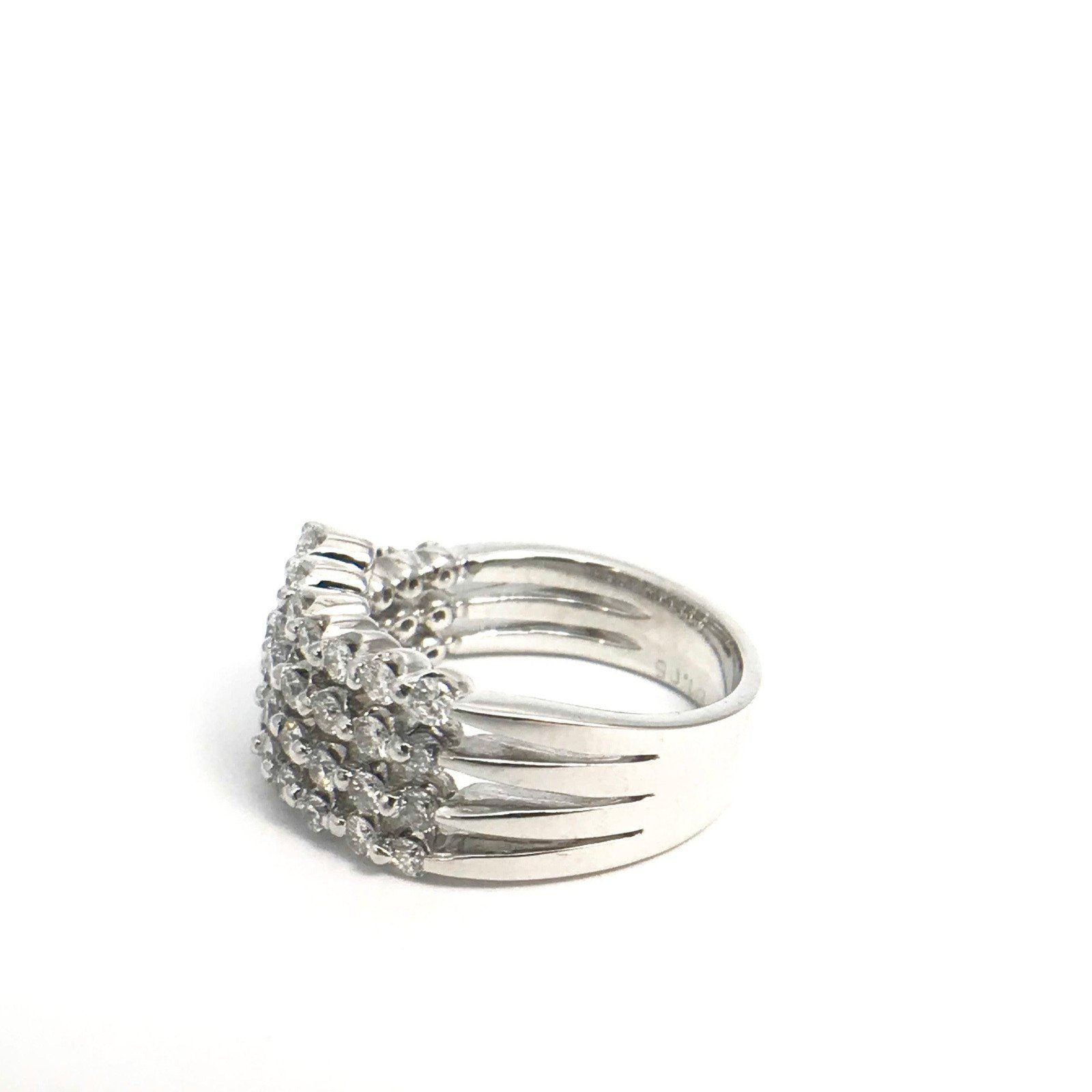 14 Karat White Gold Four Rows Diamond Ring