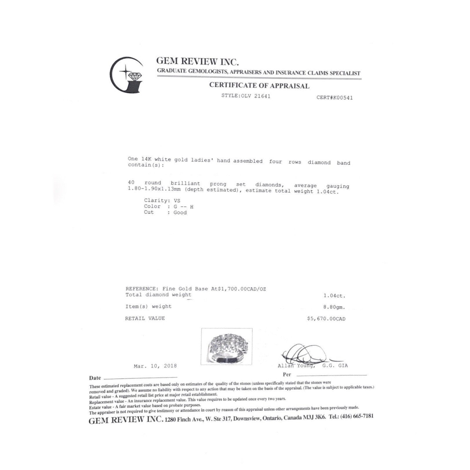 14 Karat White Gold Four Rows Diamond Ring