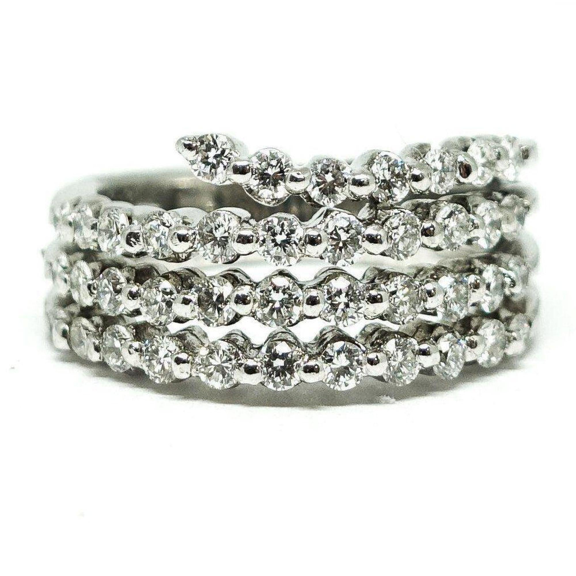 14 Karat White Gold Four Rows Diamond Ring