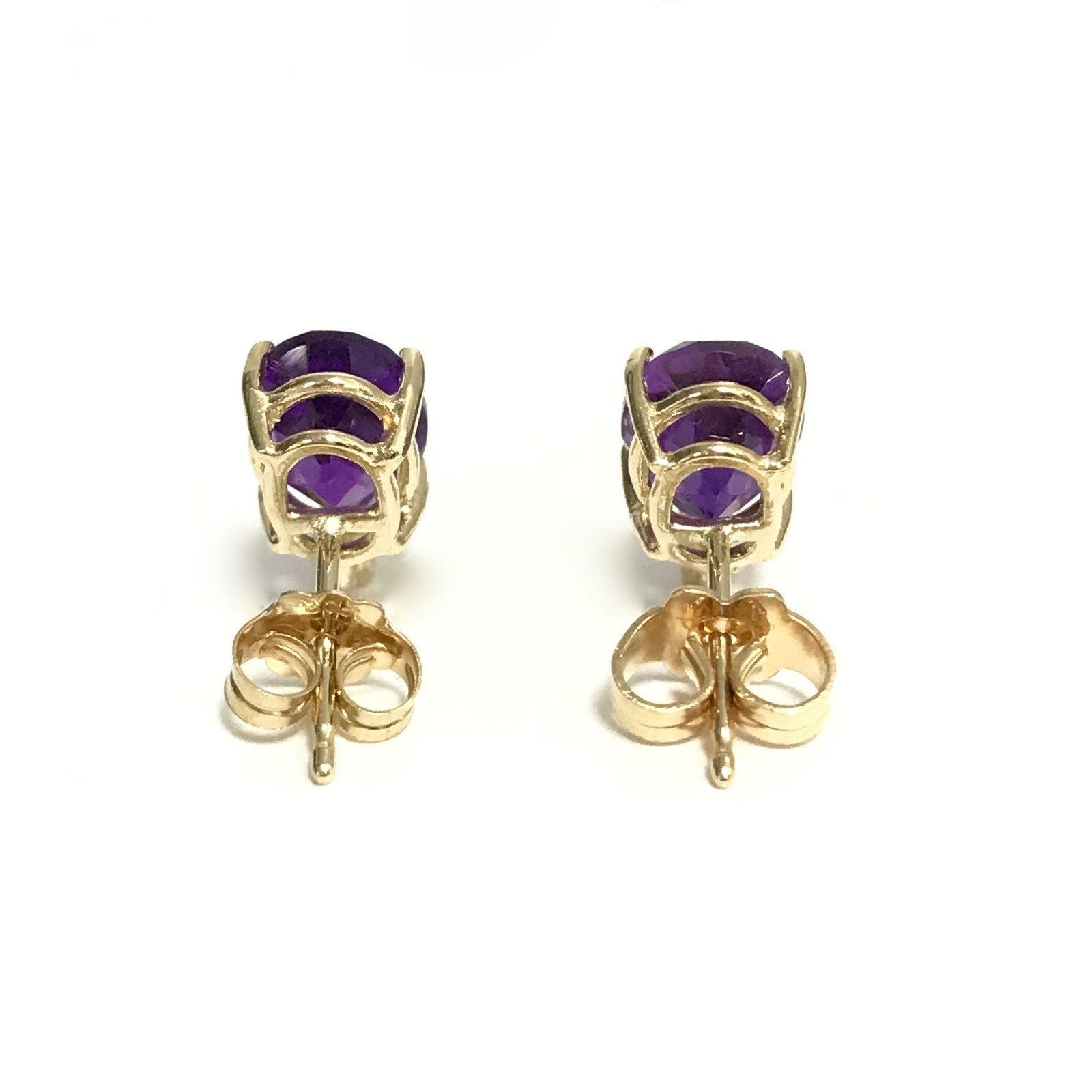 14 Karat Yellow Gold Amethyst and Diamond Earrings