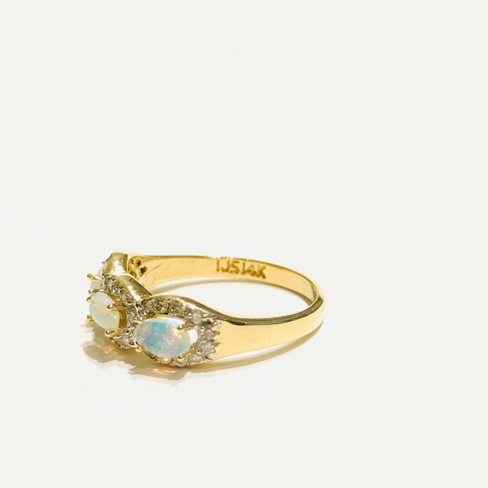 14 Karat Yellow Gold Opal and Diamond Cocktail Ring