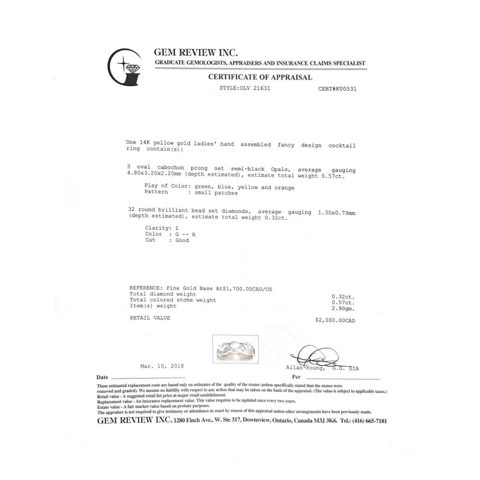 14 Karat Yellow Gold Opal and Diamond Cocktail Ring