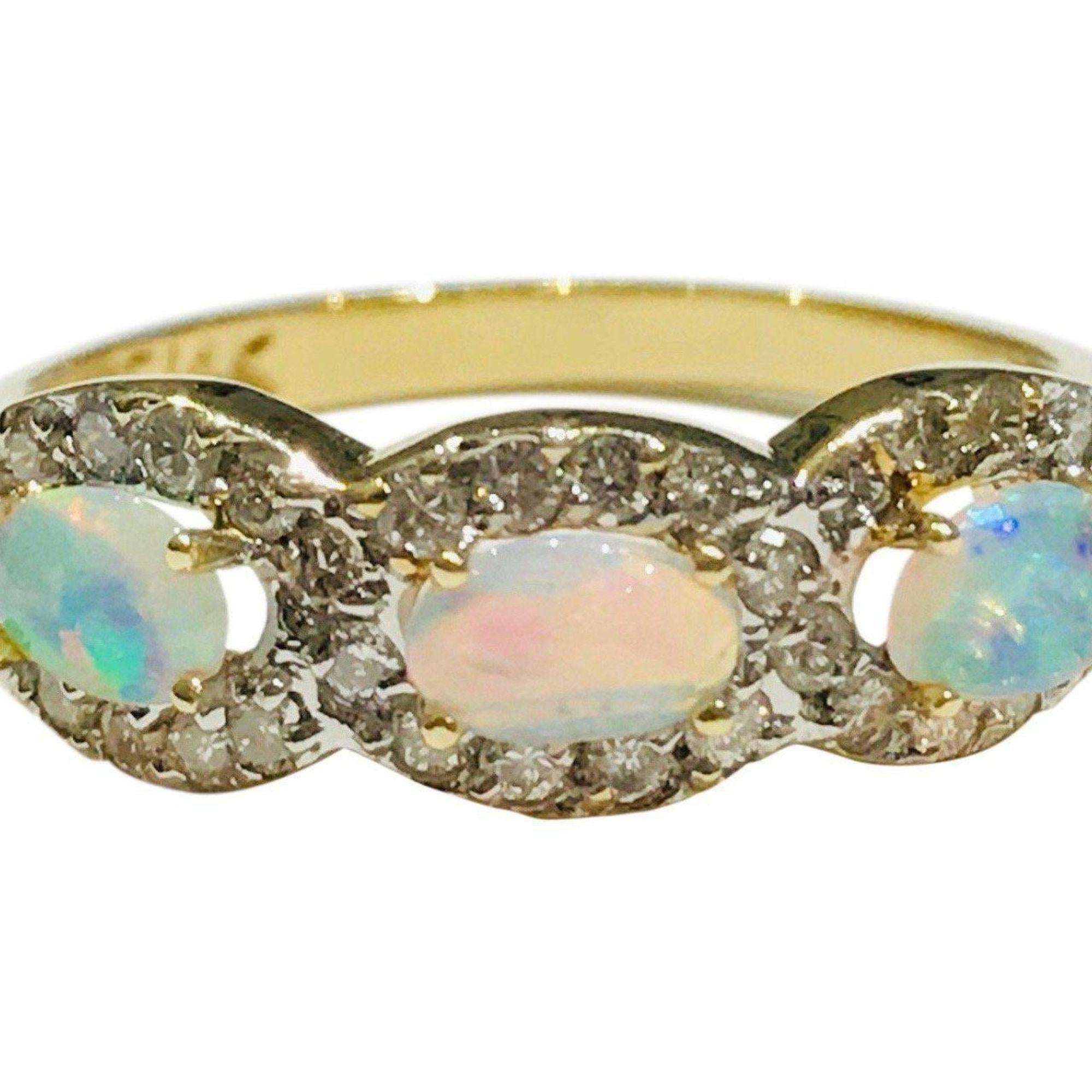 14 Karat Yellow Gold Opal and Diamond Cocktail Ring