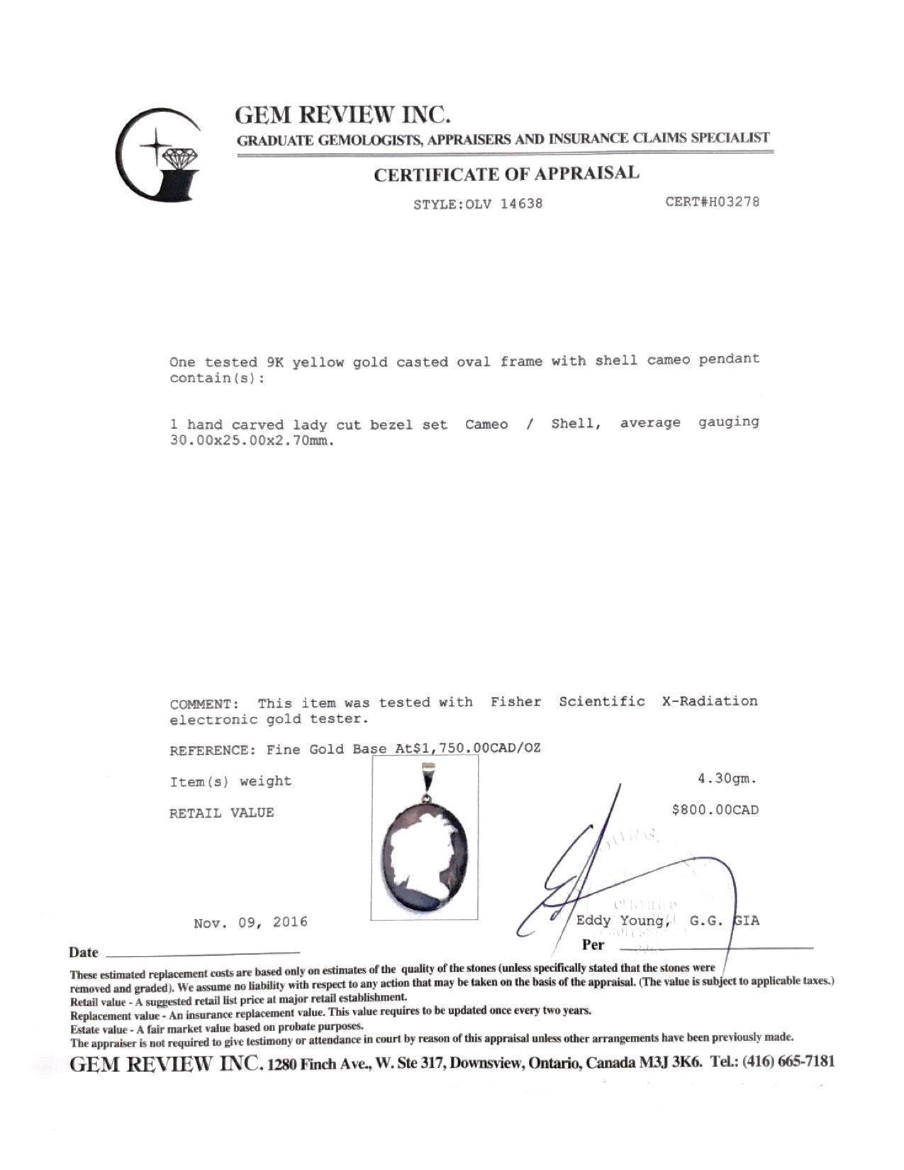 Antique Cameo Pendant in 9kt Yellow Gold