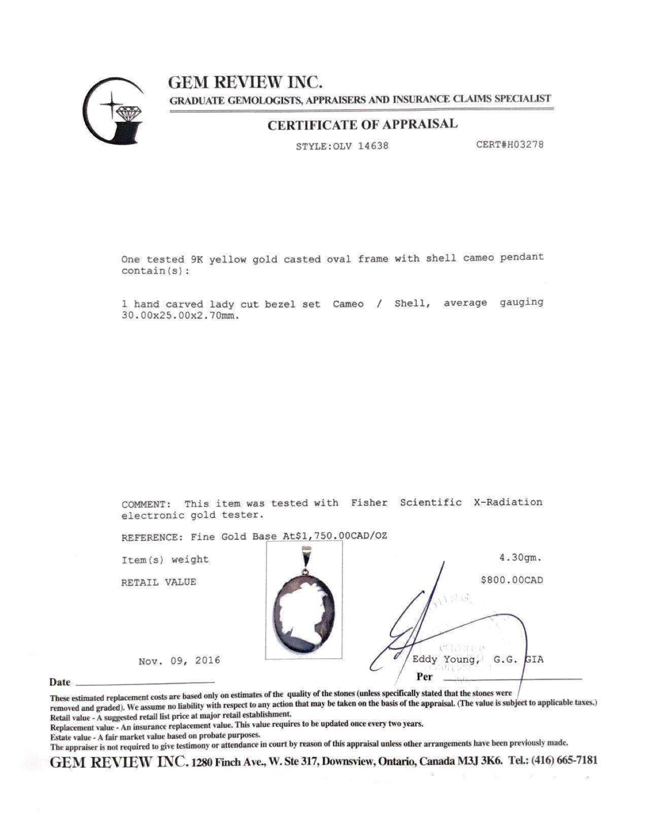 Antique Cameo Pendant in 9kt Yellow Gold