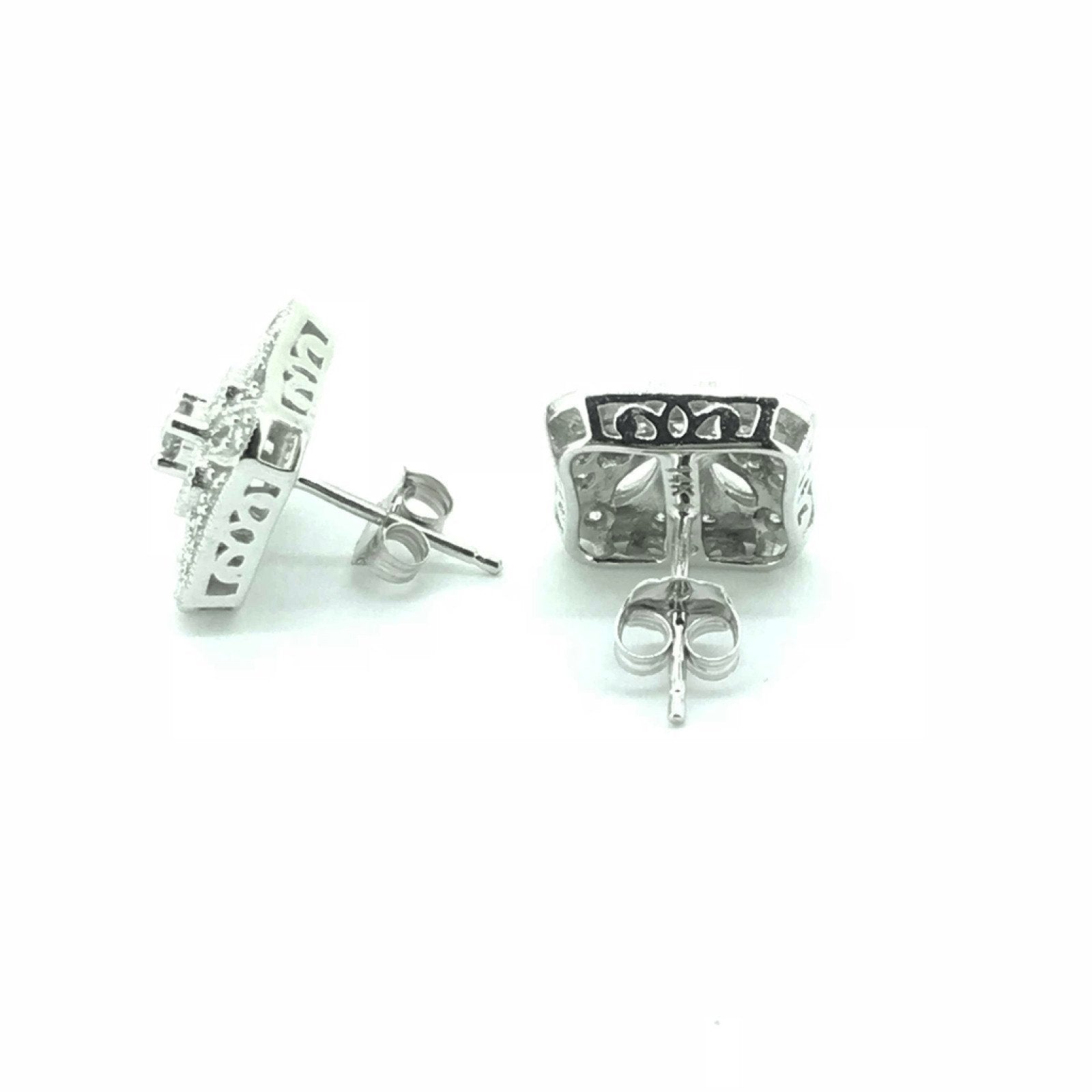 14K White Gold Art Deco Style Diamond Earrings