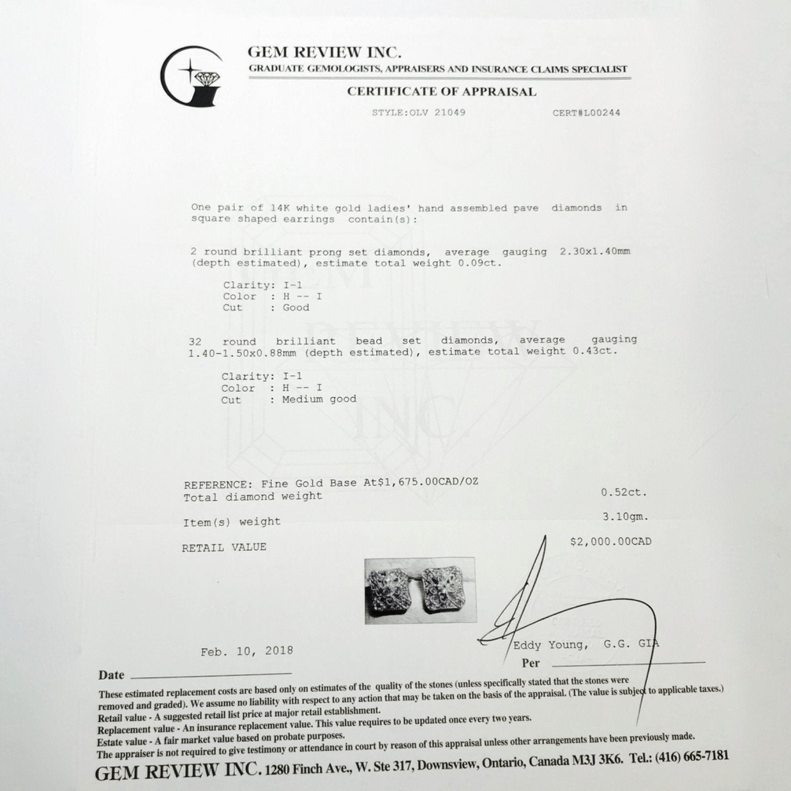 14K White Gold Art Deco Style Diamond Earrings