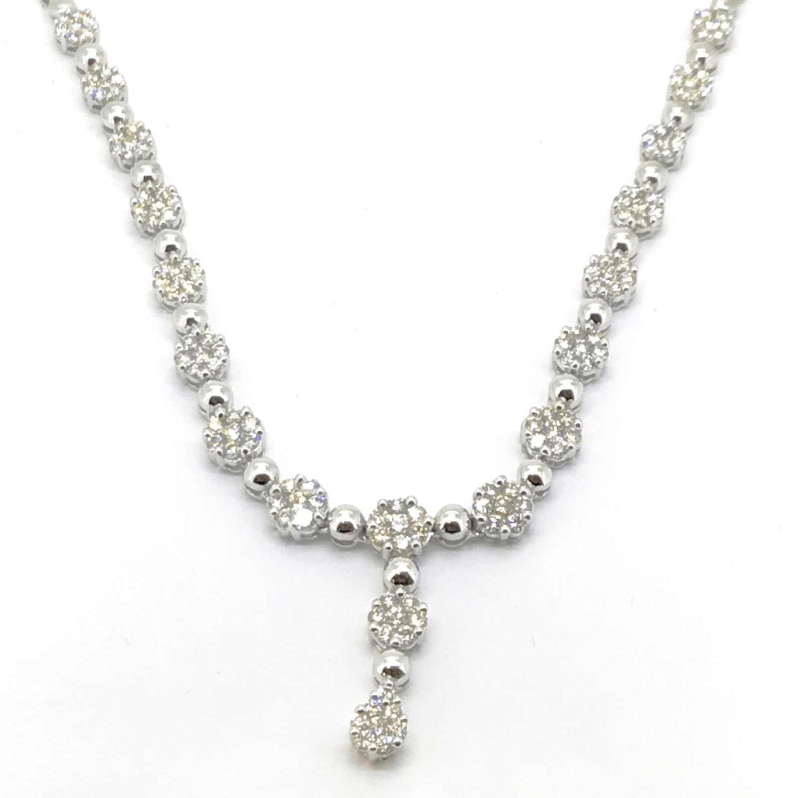 14K White Gold Lariat Design Diamond Cluster Necklace