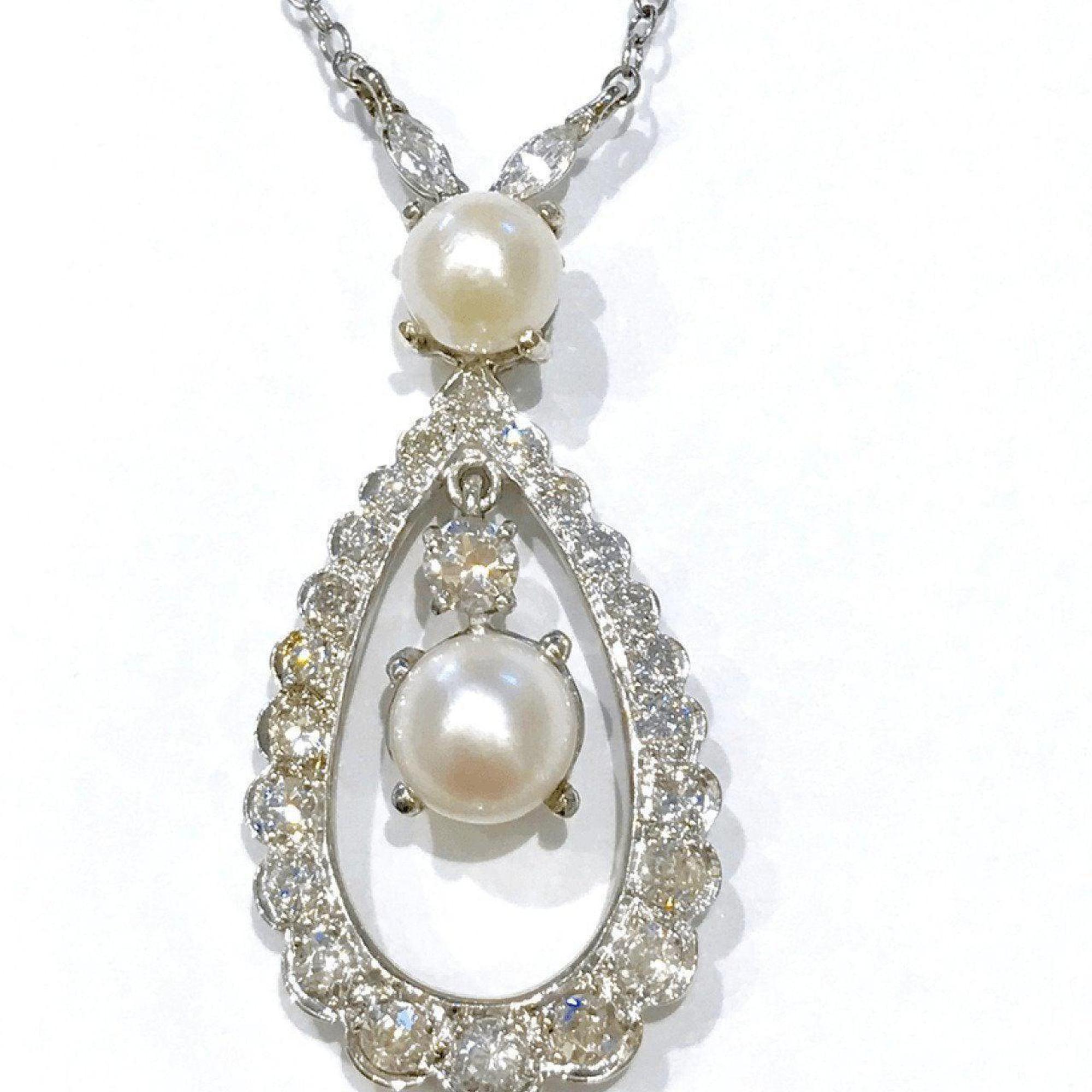 14K White Gold Pearl and Diamond Lariat Necklace
