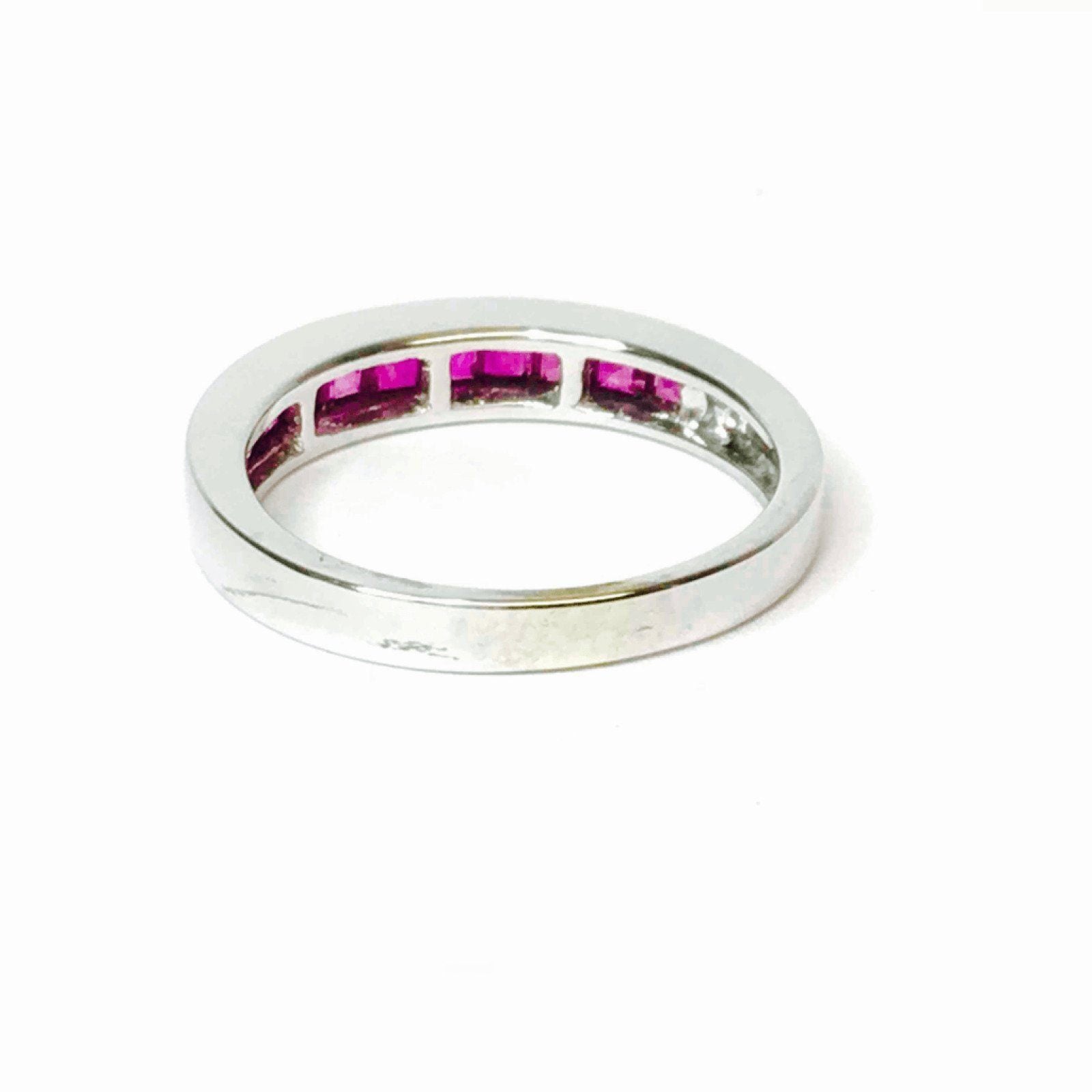 14K White Gold Single Row Ruby Band