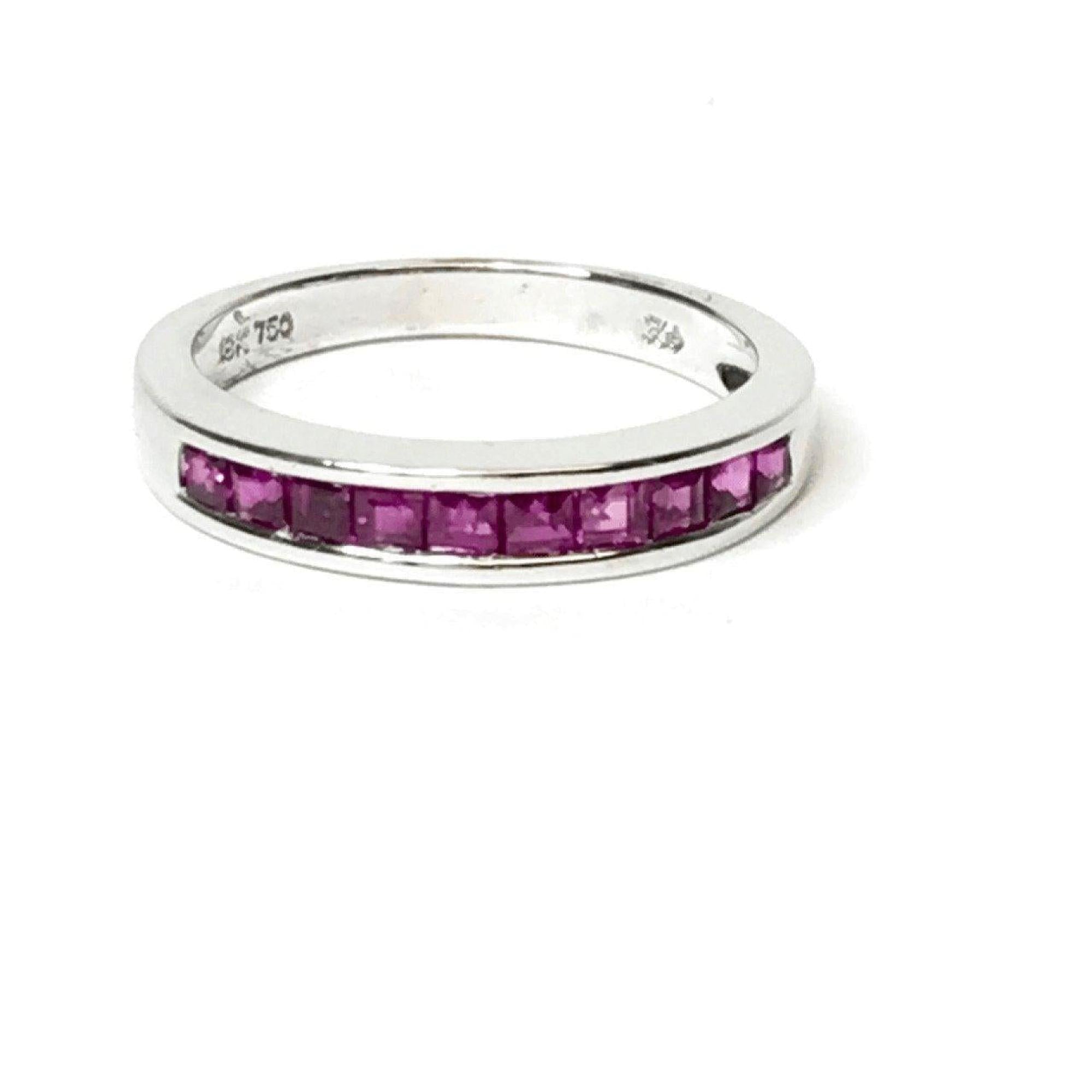 14K White Gold Single Row Ruby Band