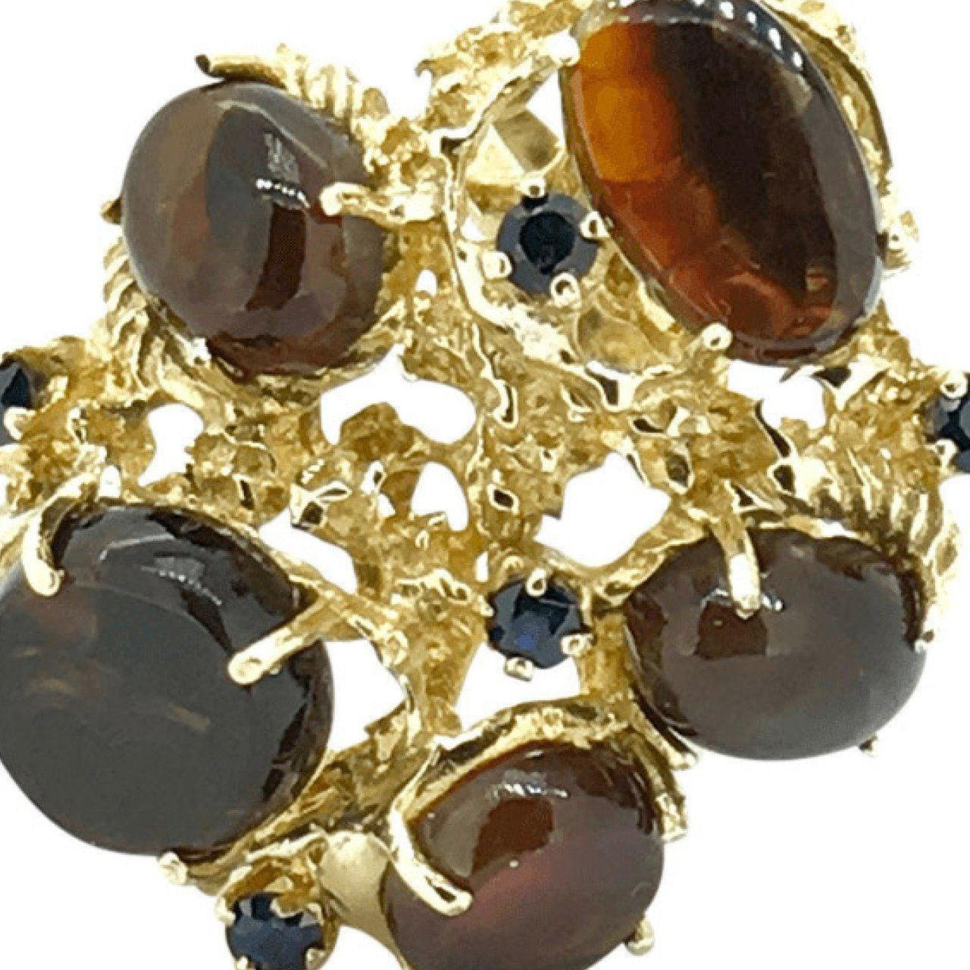 14K Yellow Gold Ammolite and Sapphire Ring