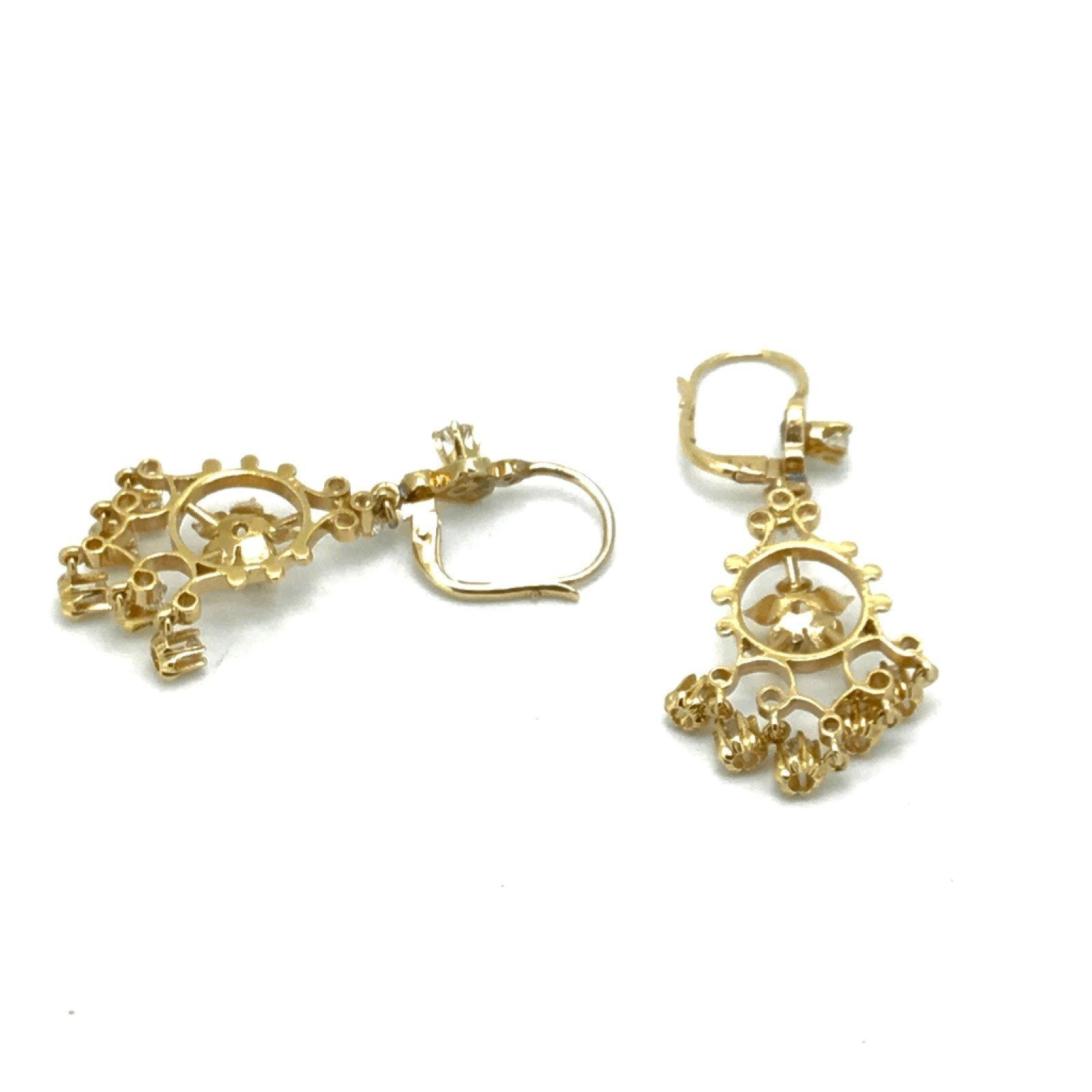14K Yellow Gold Antique Drop Design Diamond Earrings