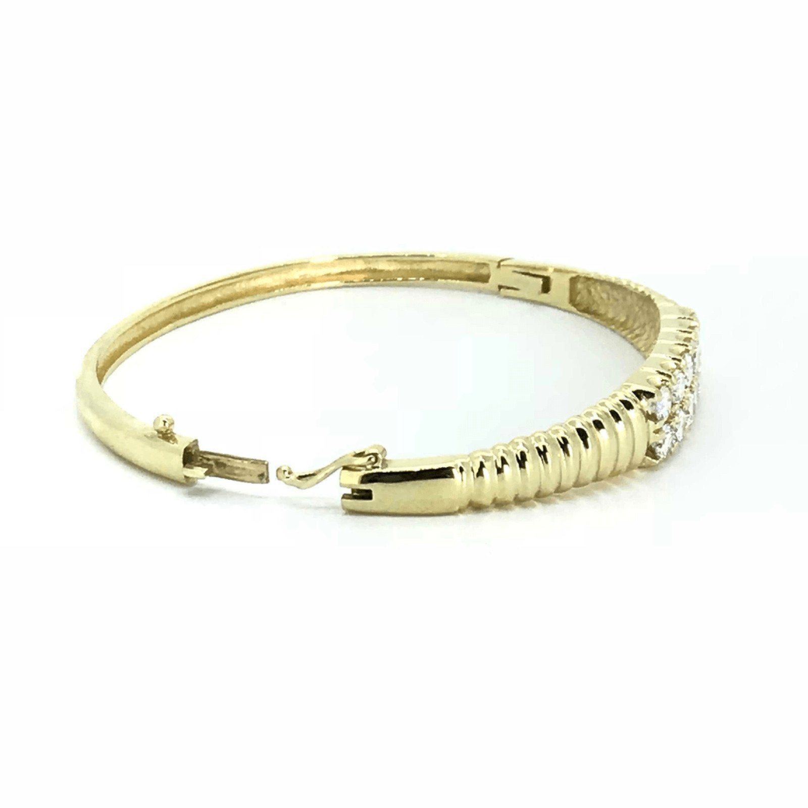 14K Yellow Gold Double Row Diamond Bangle Bracelet