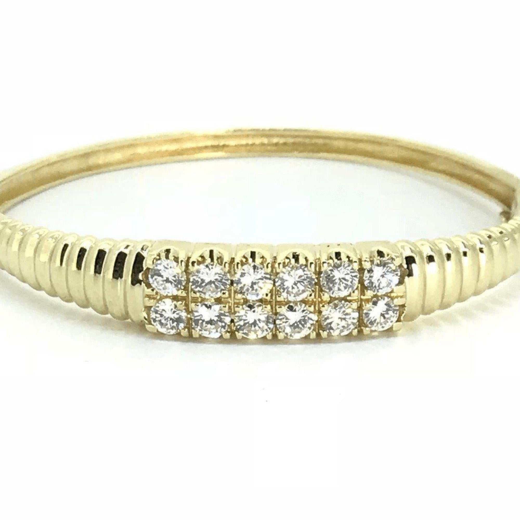 14K Yellow Gold Double Row Diamond Bangle Bracelet