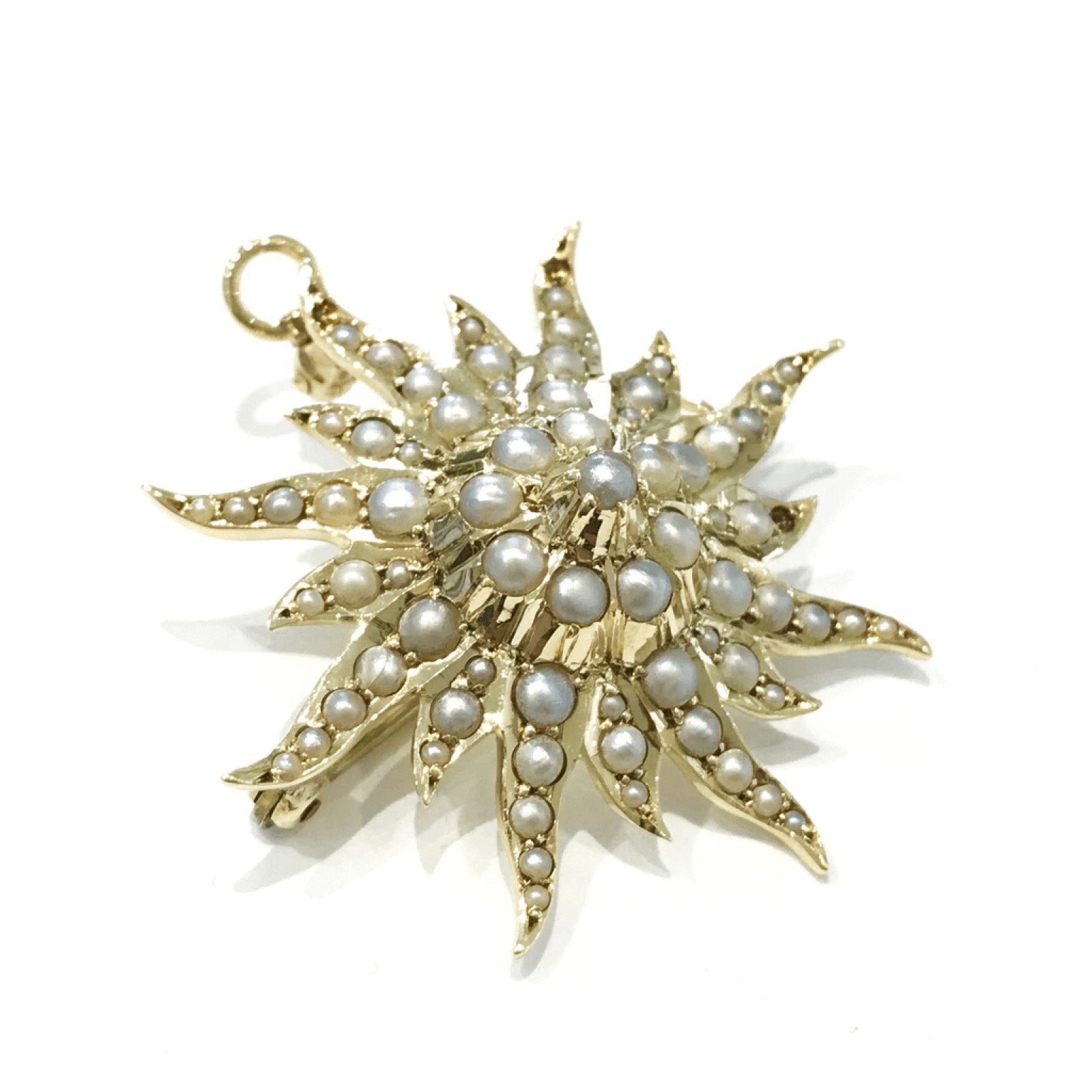 14K Yellow Gold Pearls in Sunburst Design Brooch