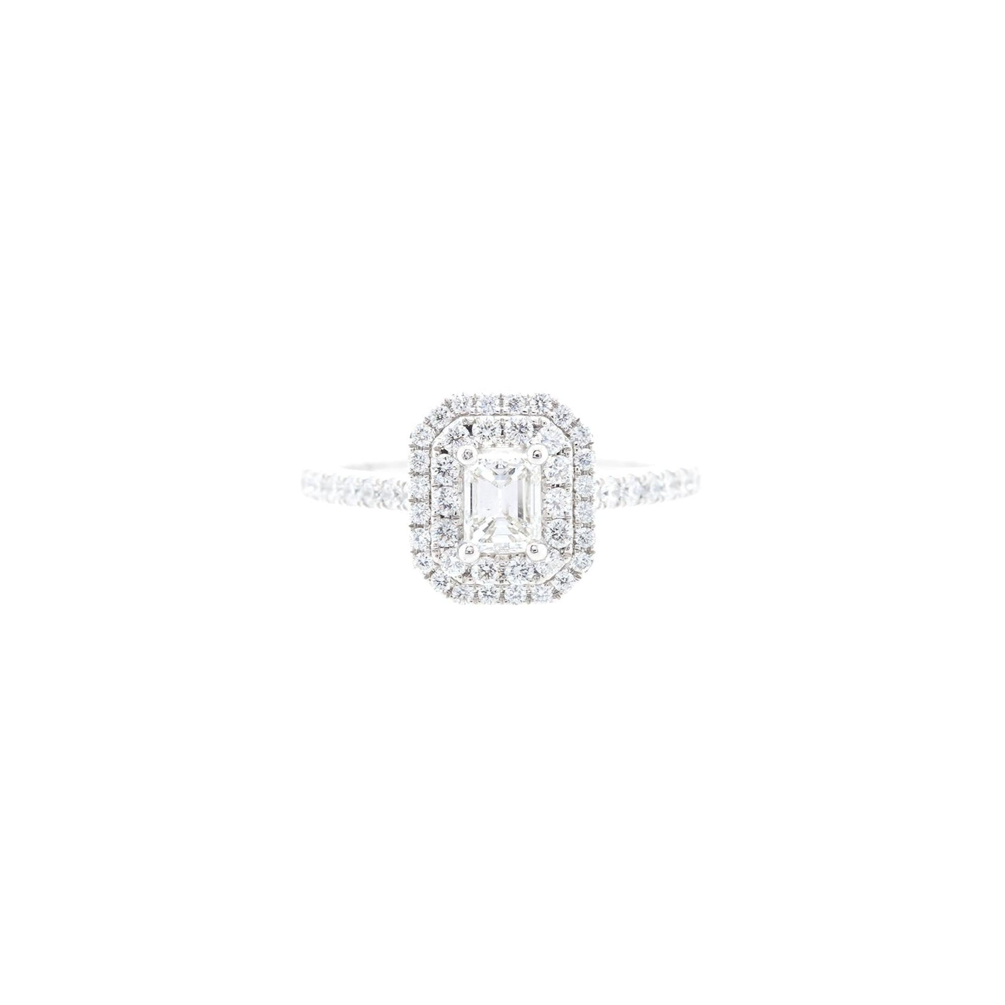 14k White Gold 0.50 ct. Emerald Cut Diamond Halo Engagement Ring