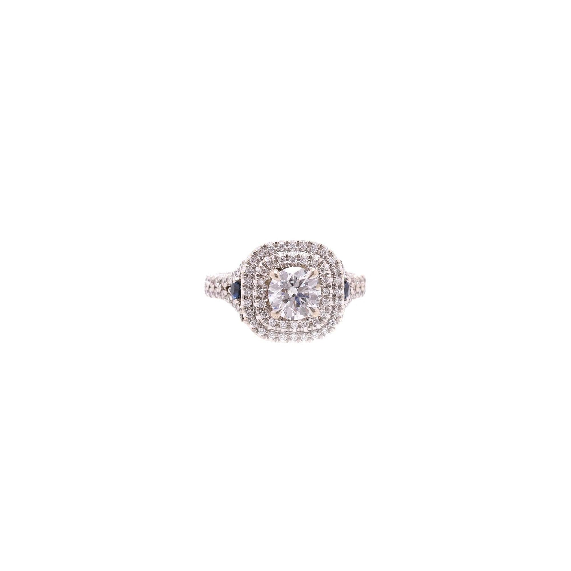 14k White Gold 1.05 ct. Double Halo Diamond Engagement Ring w/ GIA