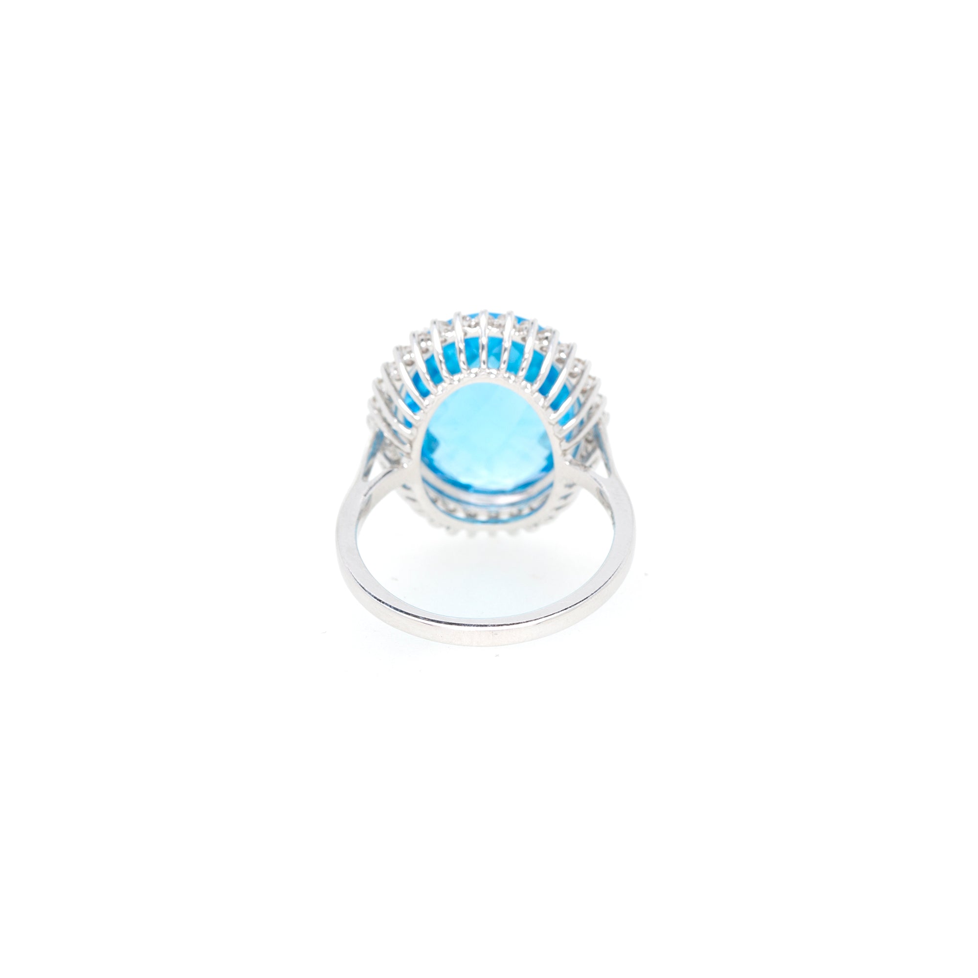 14k White Gold Blue Topaz & Diamond Cocktail Ring