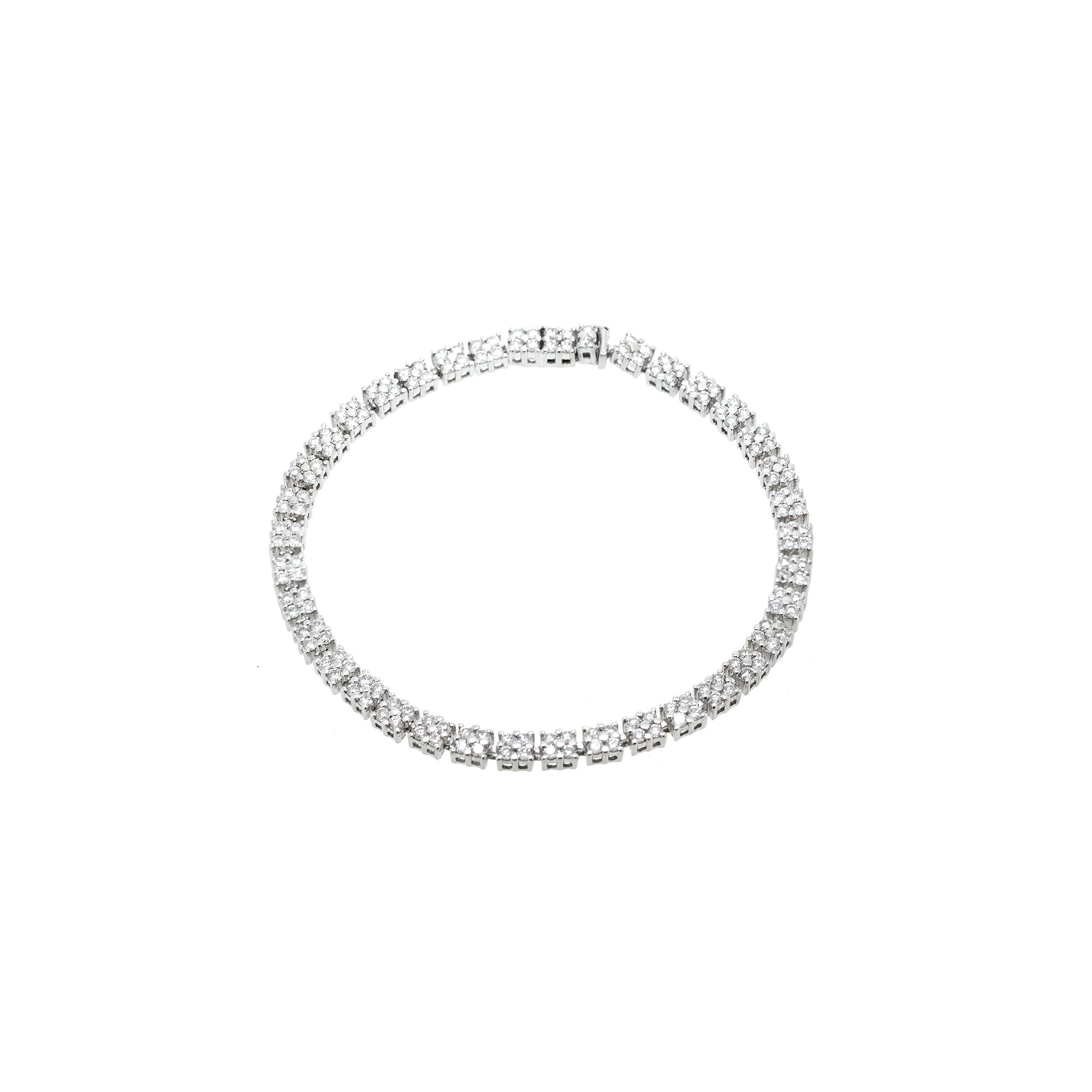 14k White Gold Diamond Cluster Link Bracelet