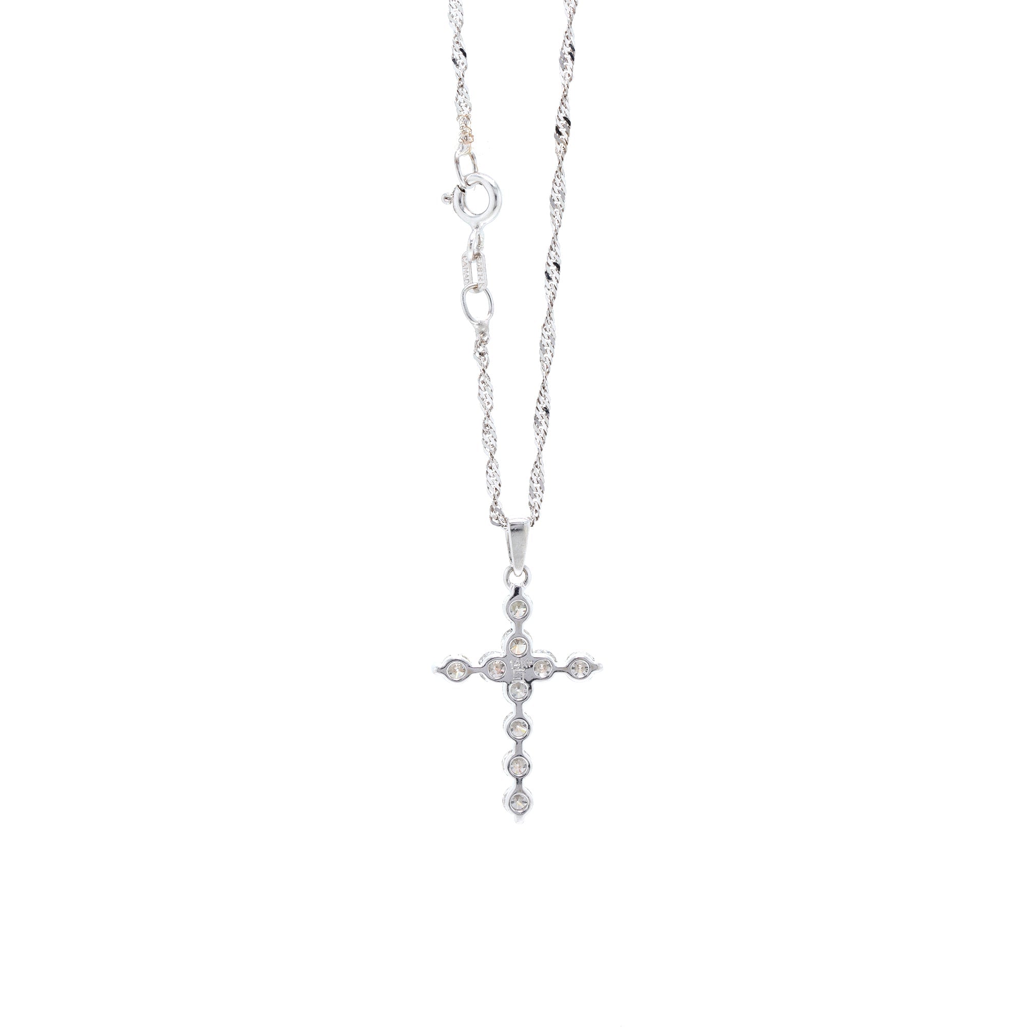 14k White Gold Diamond Cross Pendant Necklace