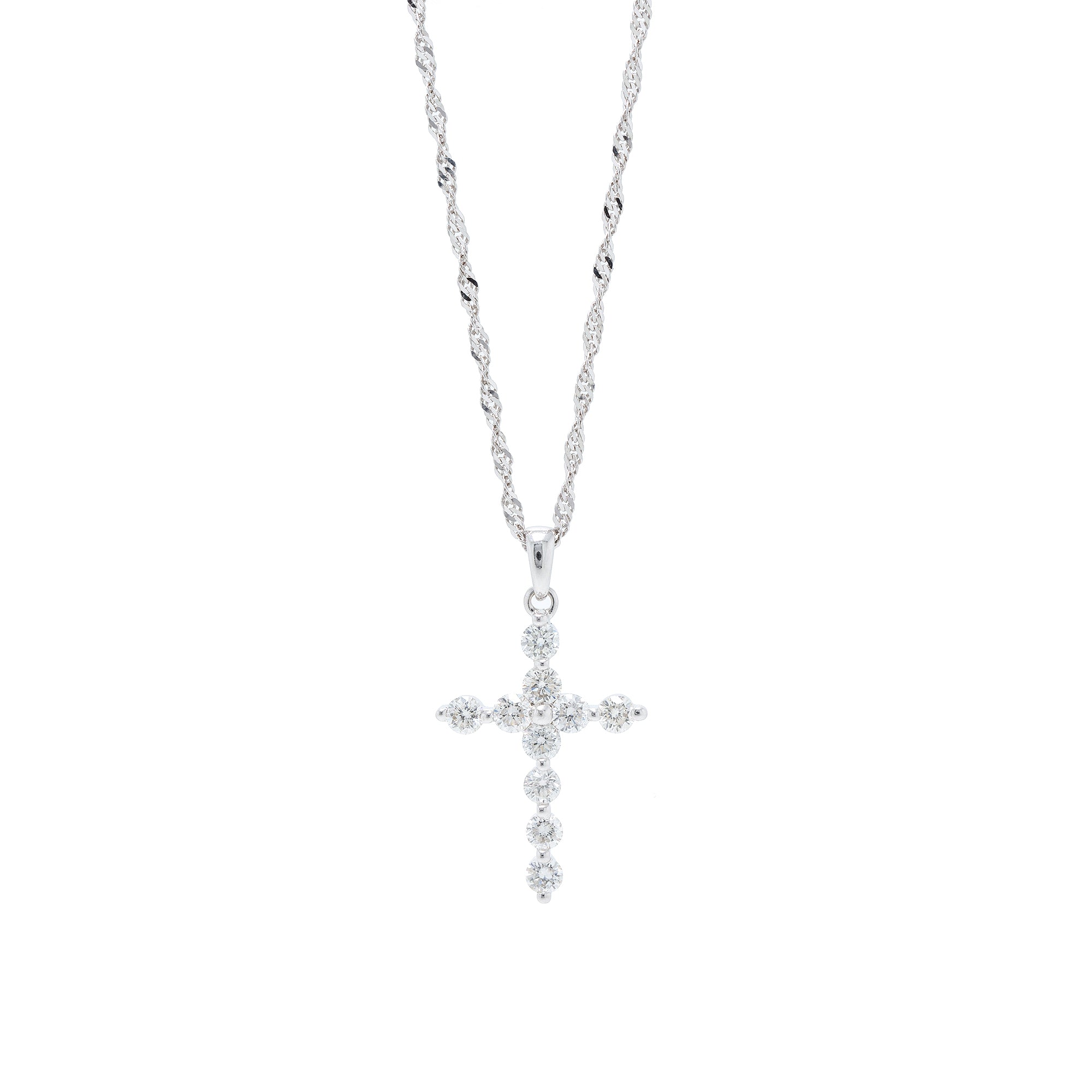 14k White Gold Diamond Cross Pendant Necklace