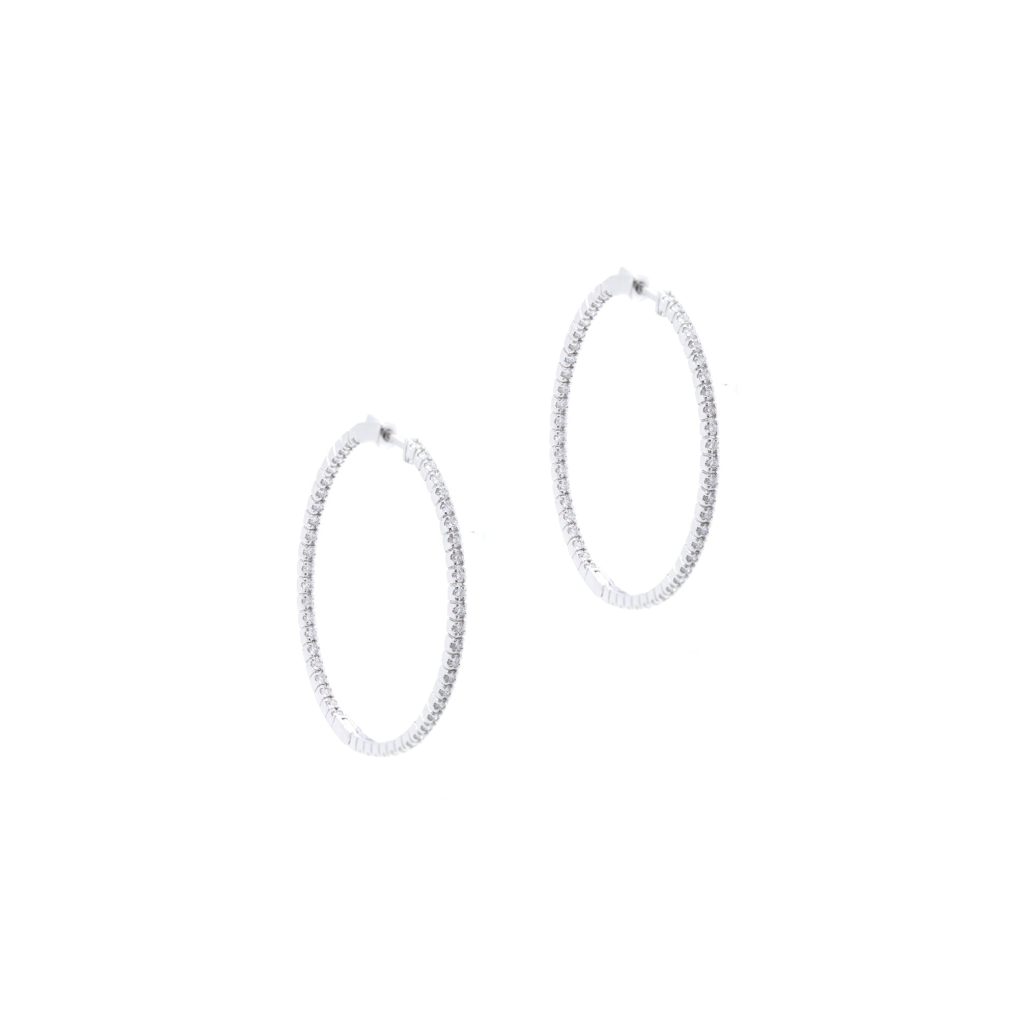 14k White Gold Diamond Hoop Earrings