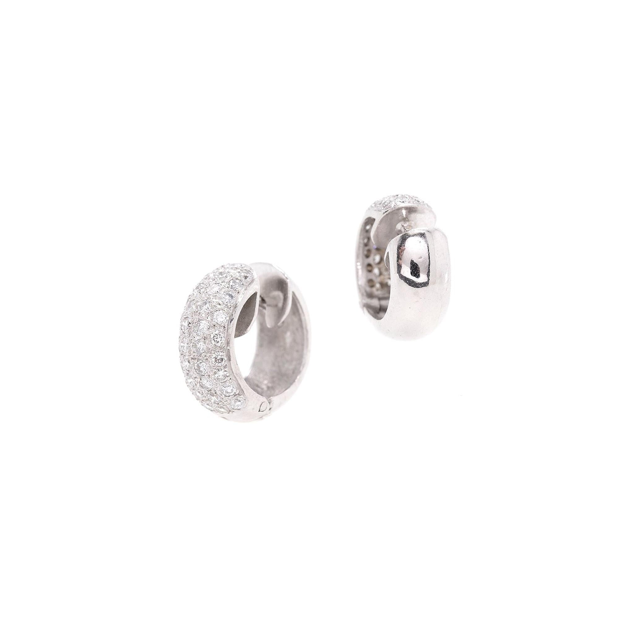 14k White Gold Diamond Huggie Hoop Earrings