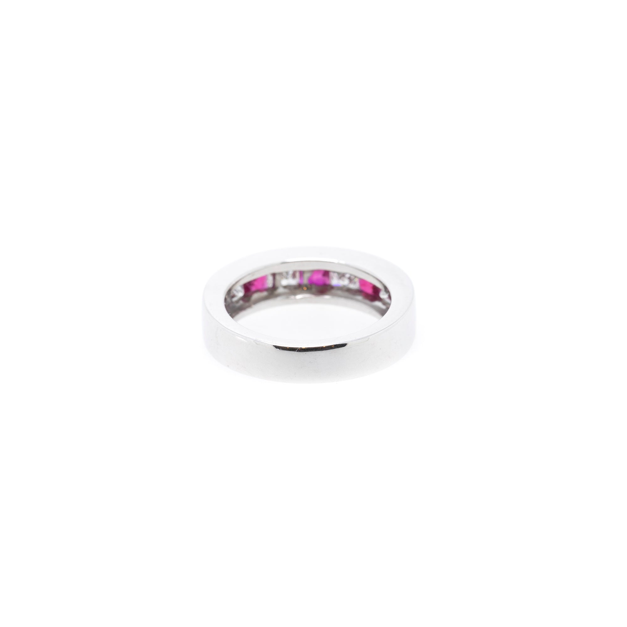 14k White Gold Princess Cut Ruby & Diamond Band Ring