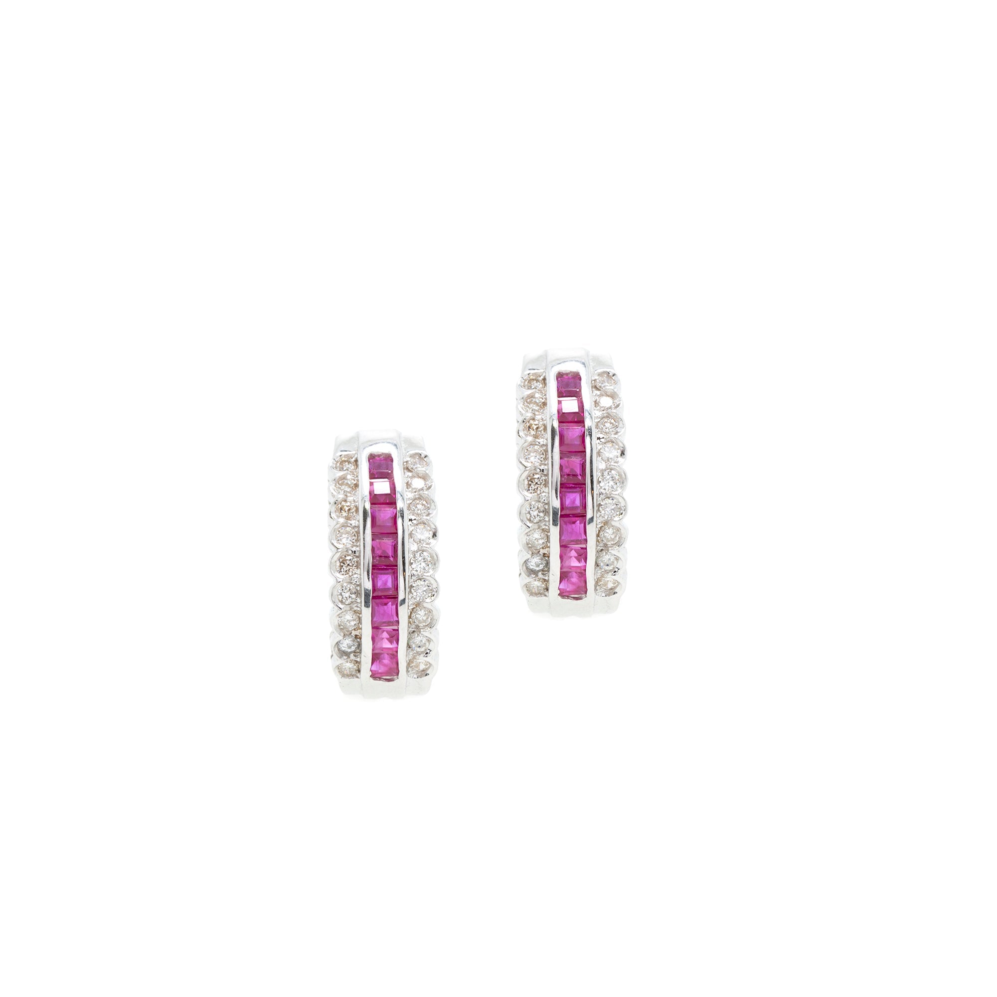 14k White Gold Ruby & Diamond Earrings