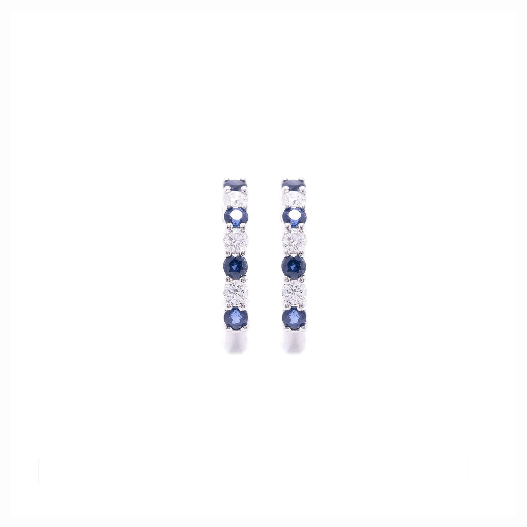 14k White Gold Sapphire & Diamond Hoop Earrings