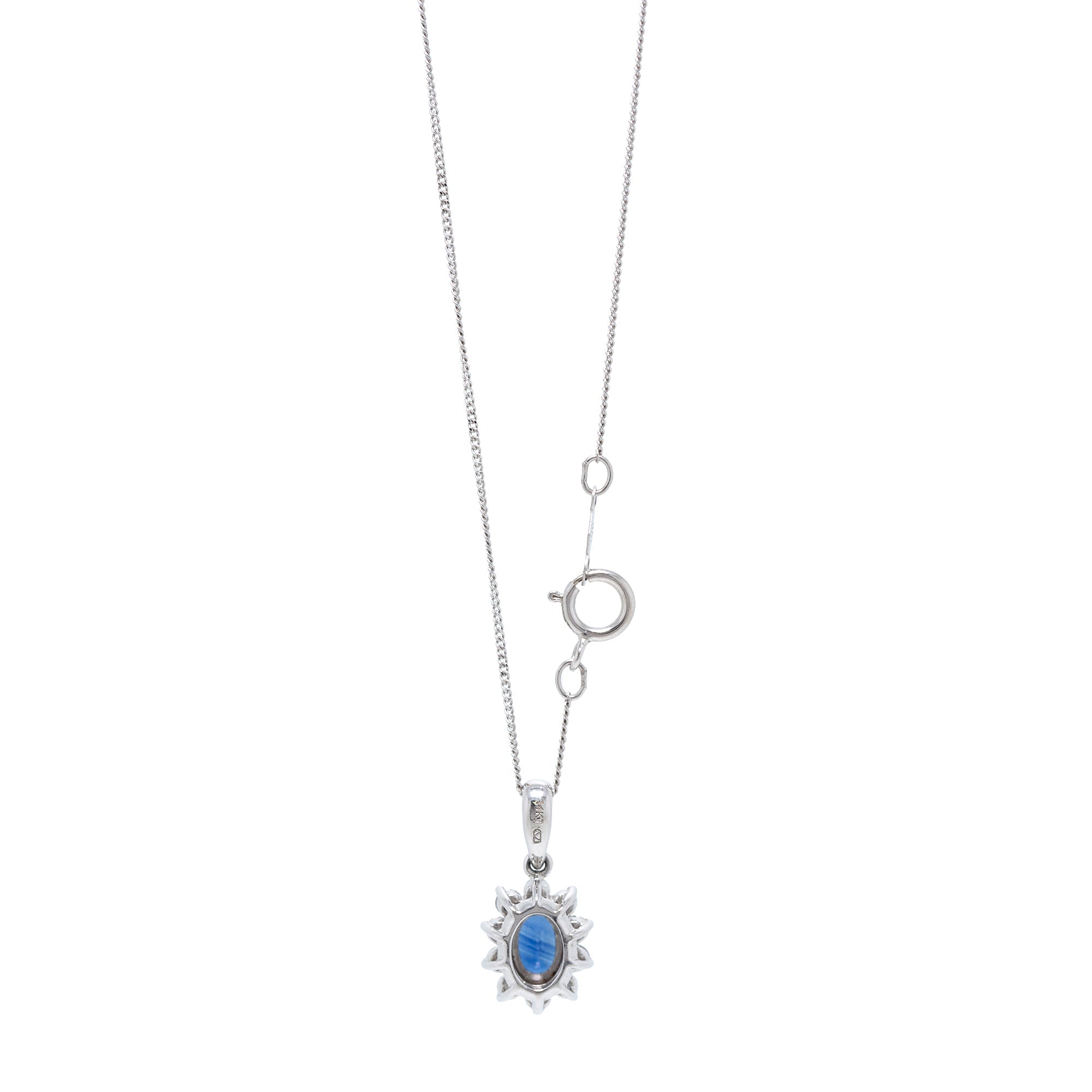 14k White Gold Sapphire & Diamond Pendant Necklace